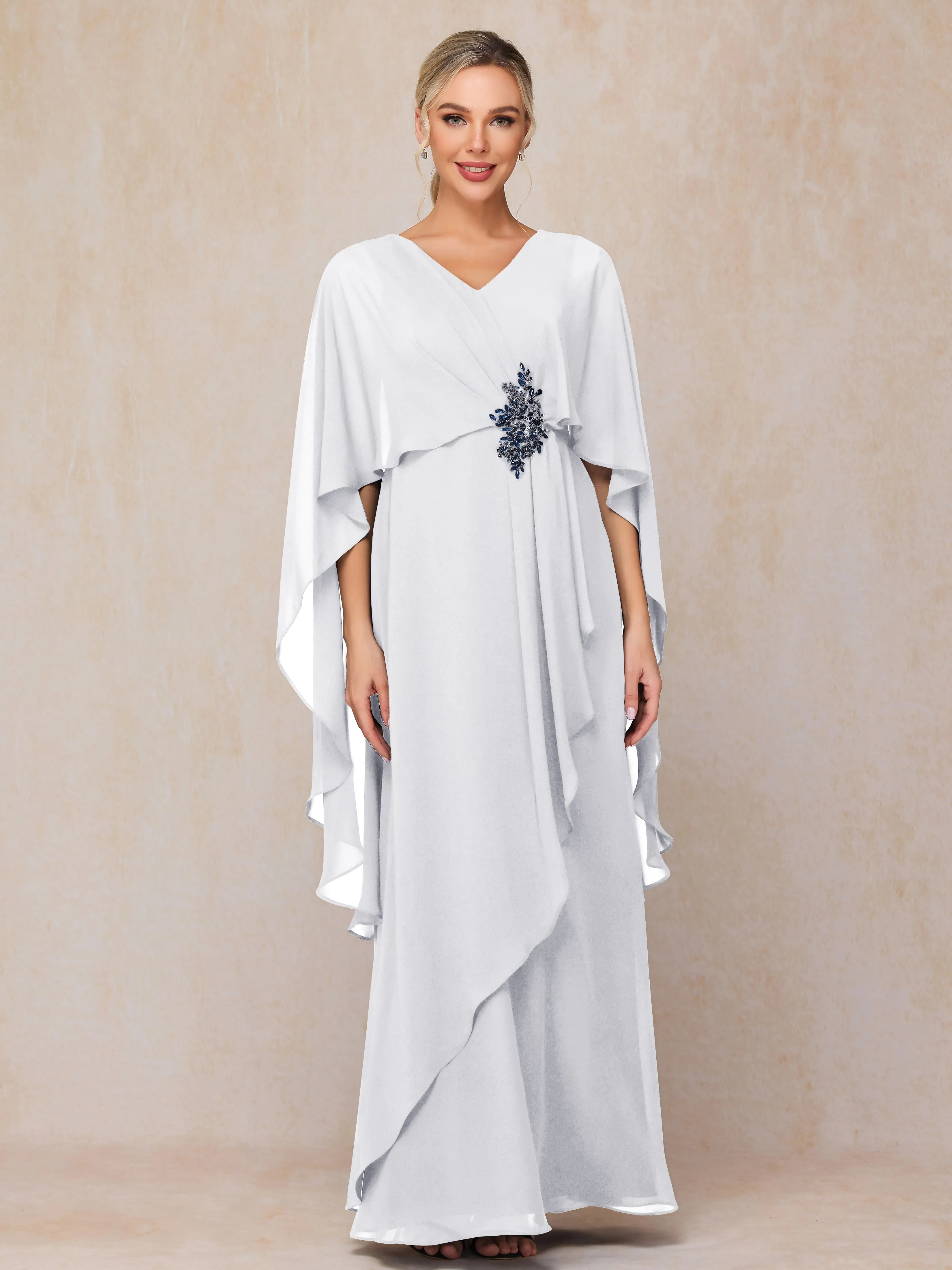 A-line Scoop Long Chiffon Mother of the Bride Dress With Beading Pleated