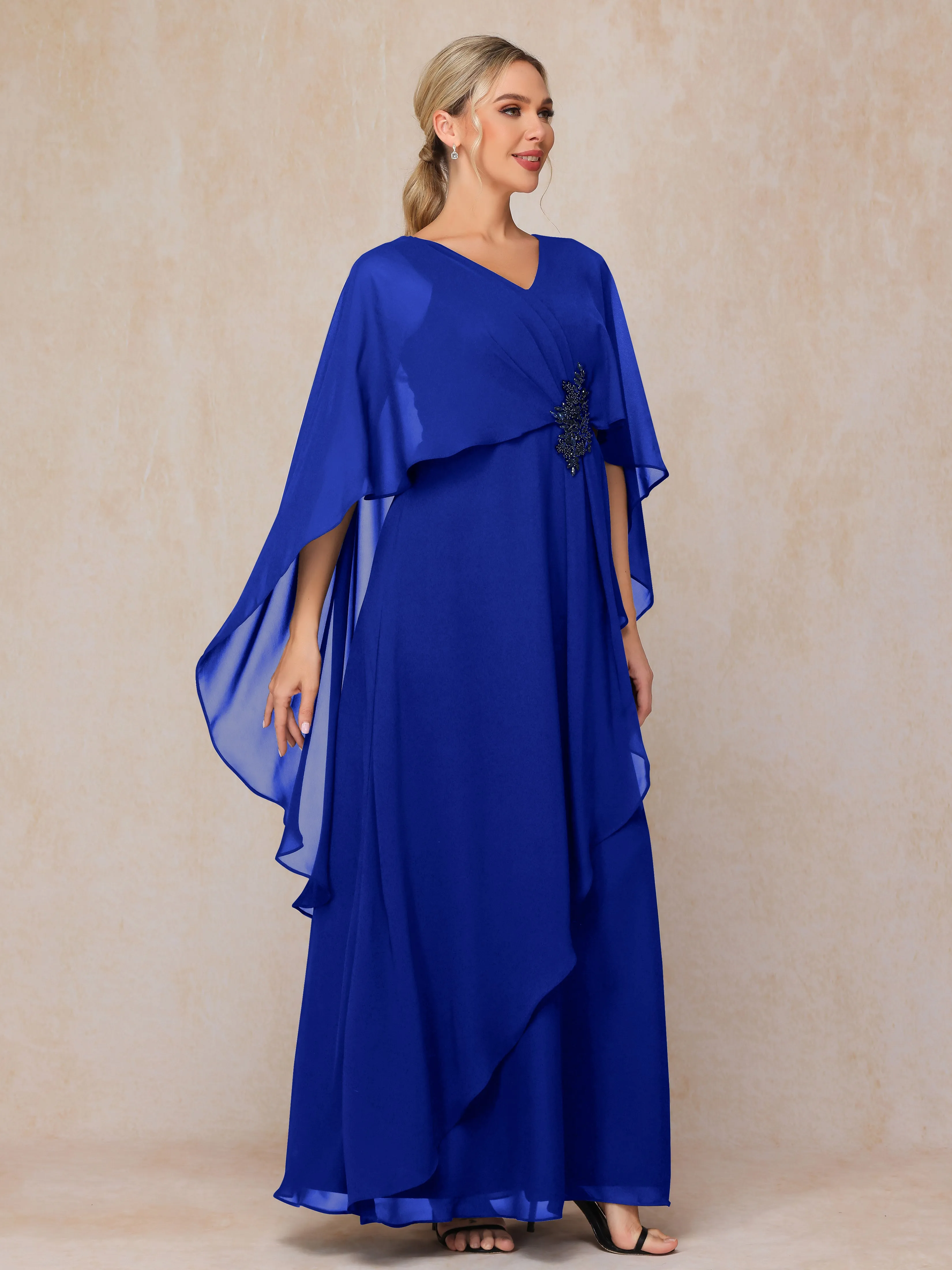 A-line Scoop Long Chiffon Mother of the Bride Dress With Beading Pleated