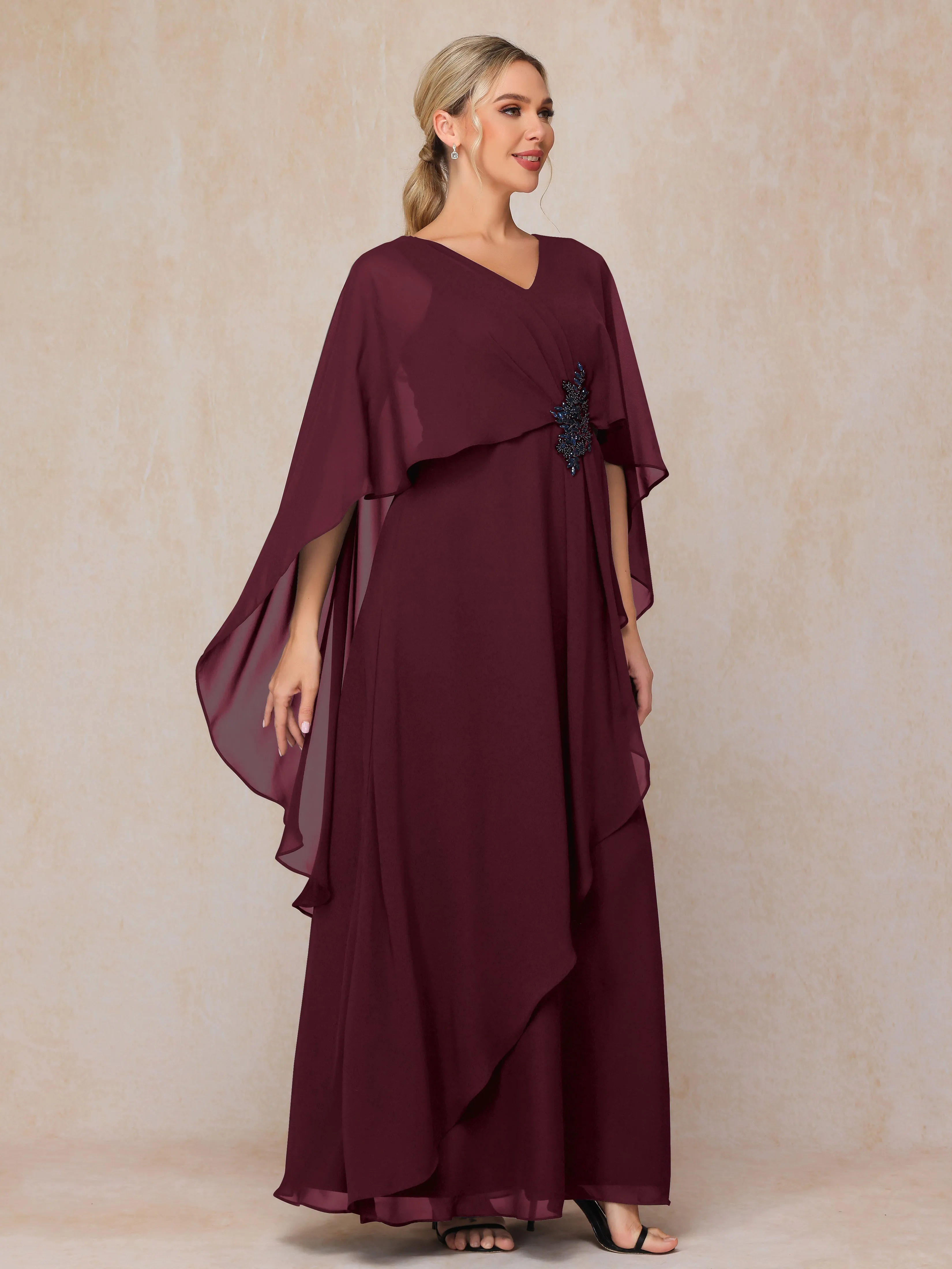 A-line Scoop Long Chiffon Mother of the Bride Dress With Beading Pleated