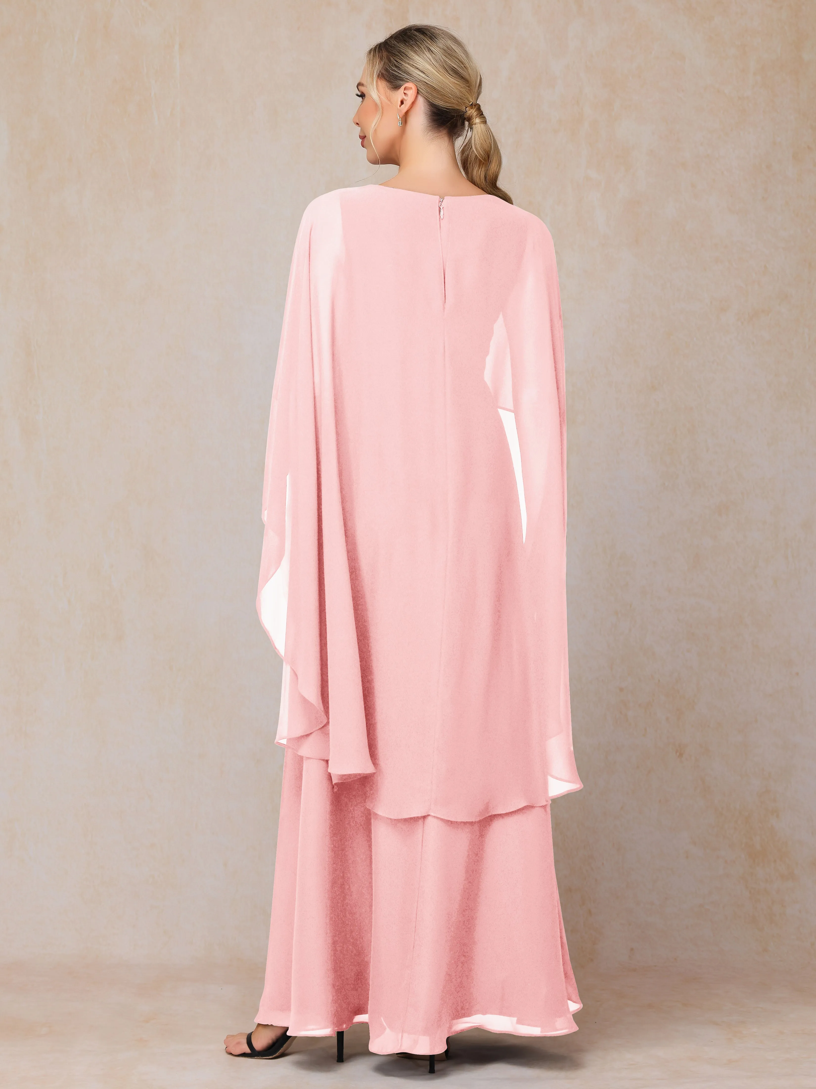 A-line Scoop Long Chiffon Mother of the Bride Dress With Beading Pleated