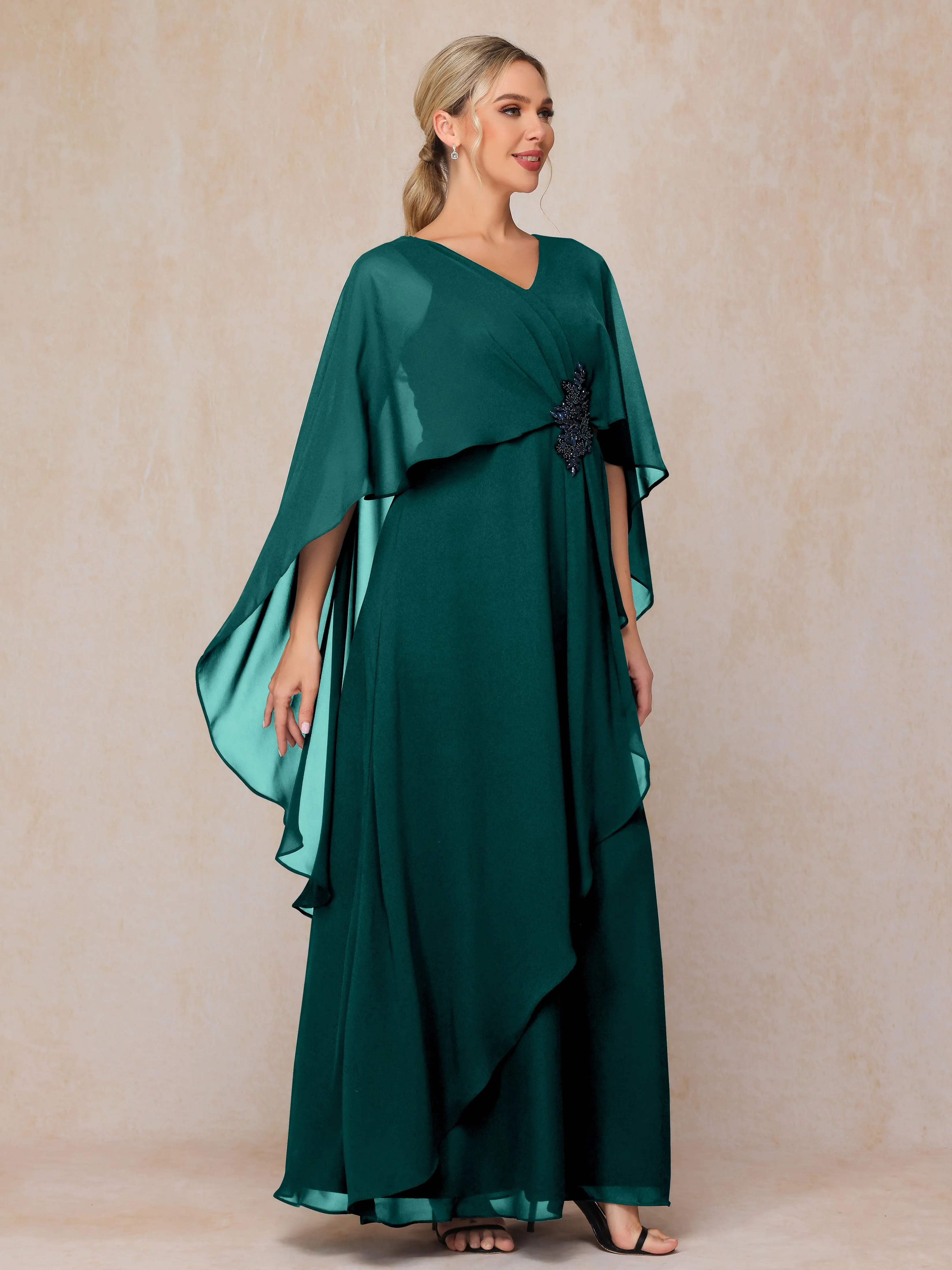 A-line Scoop Long Chiffon Mother of the Bride Dress With Beading Pleated