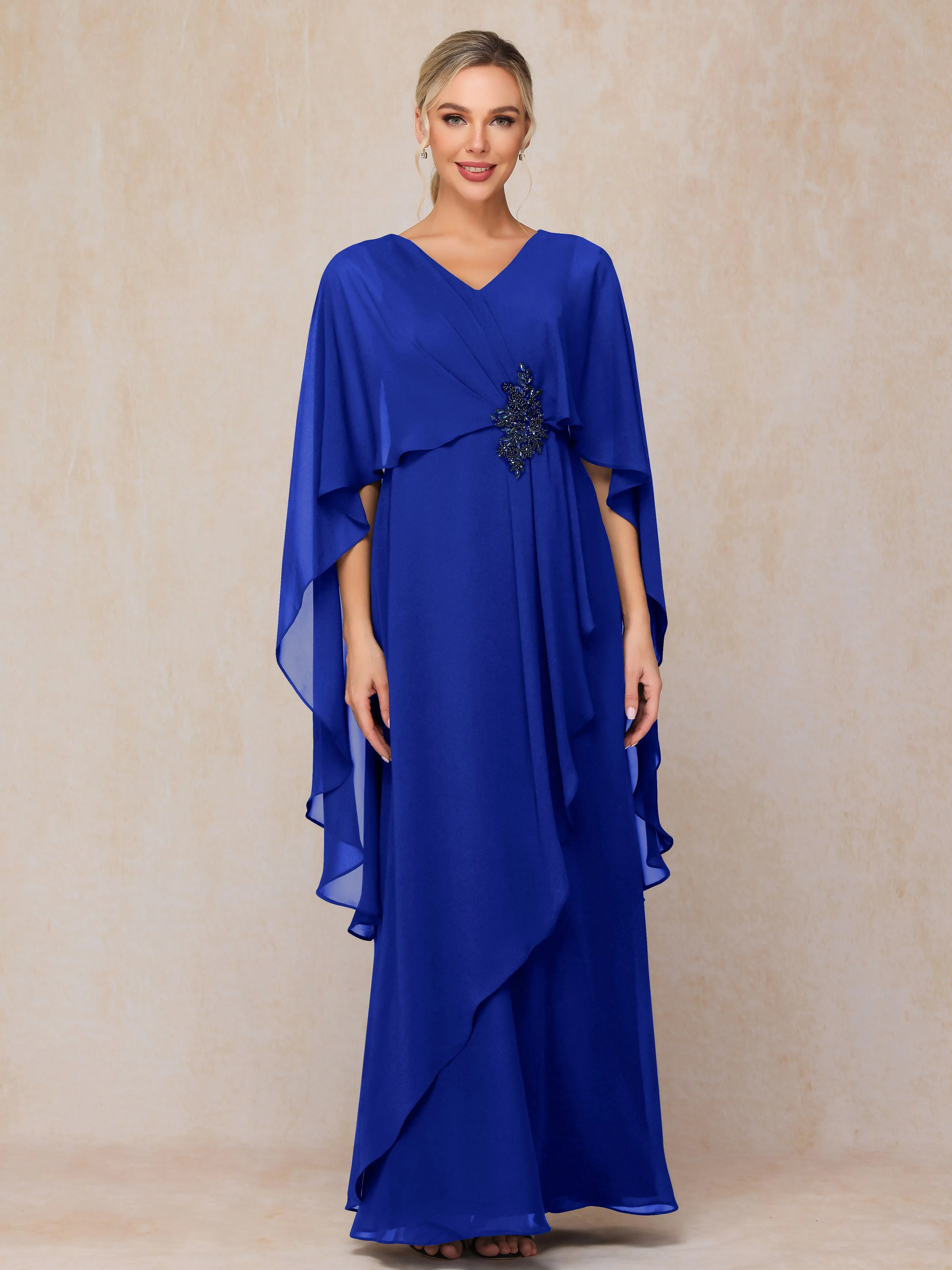 A-line Scoop Long Chiffon Mother of the Bride Dress With Beading Pleated