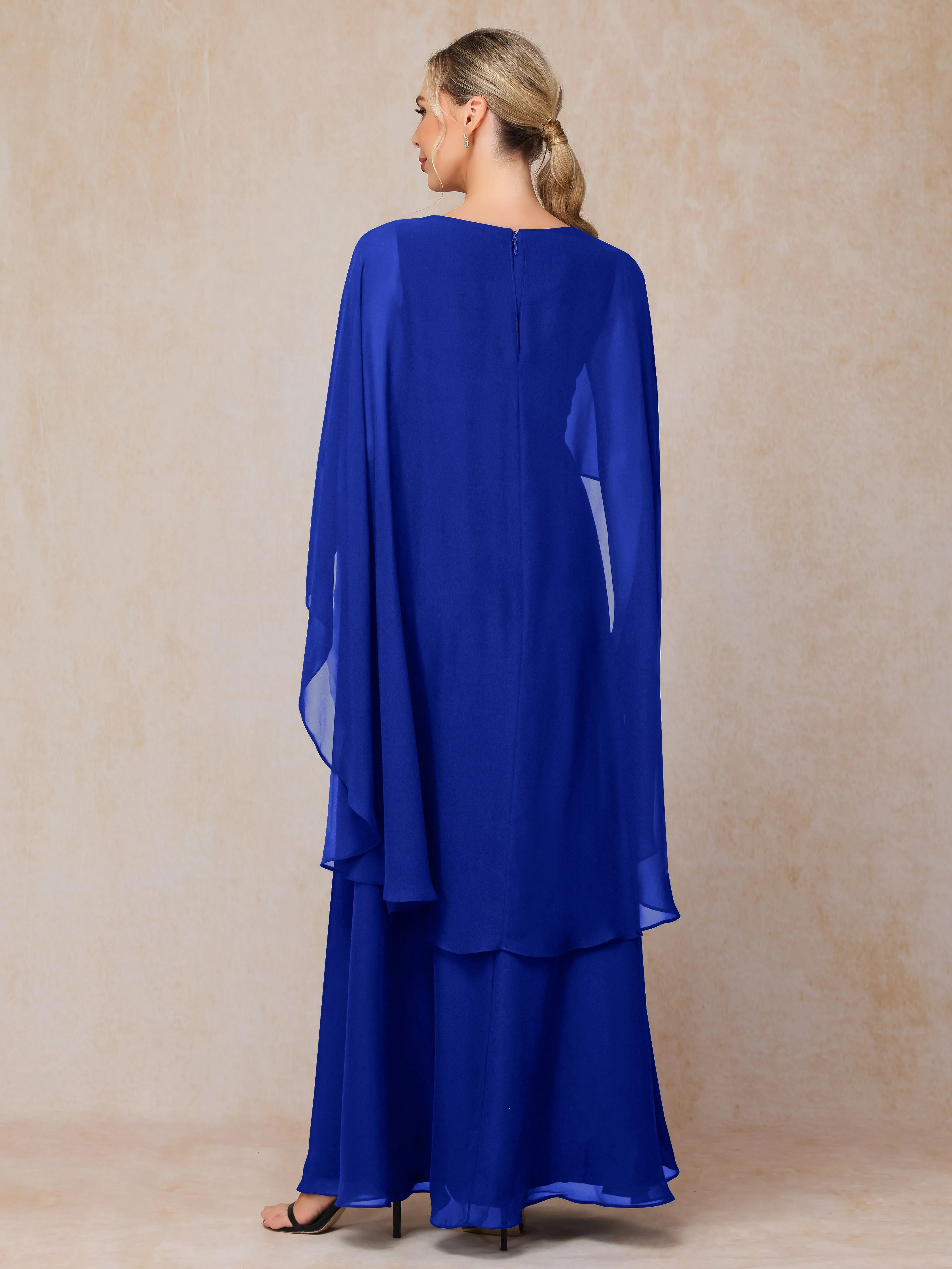 A-line Scoop Long Chiffon Mother of the Bride Dress With Beading Pleated