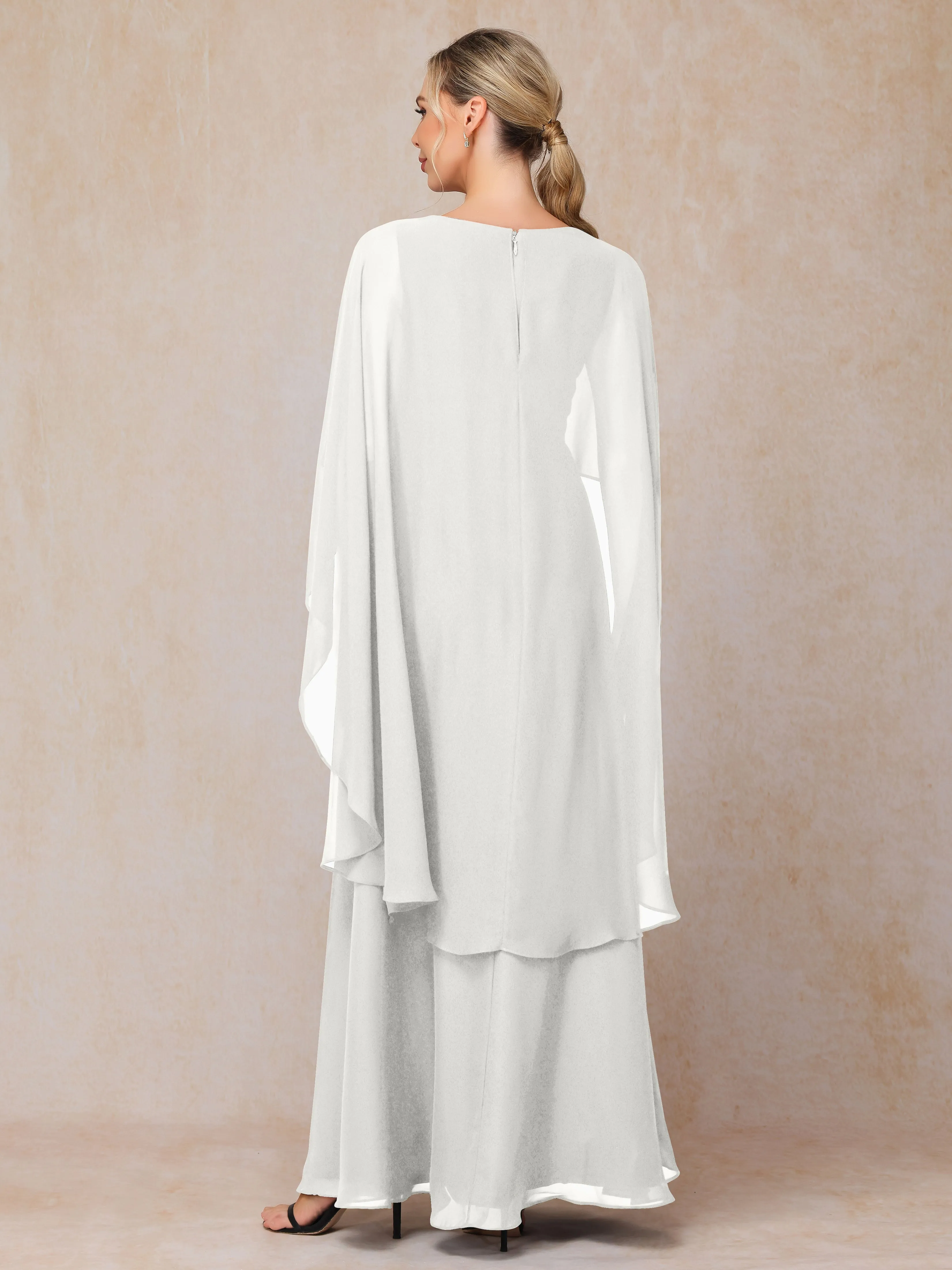 A-line Scoop Long Chiffon Mother of the Bride Dress With Beading Pleated