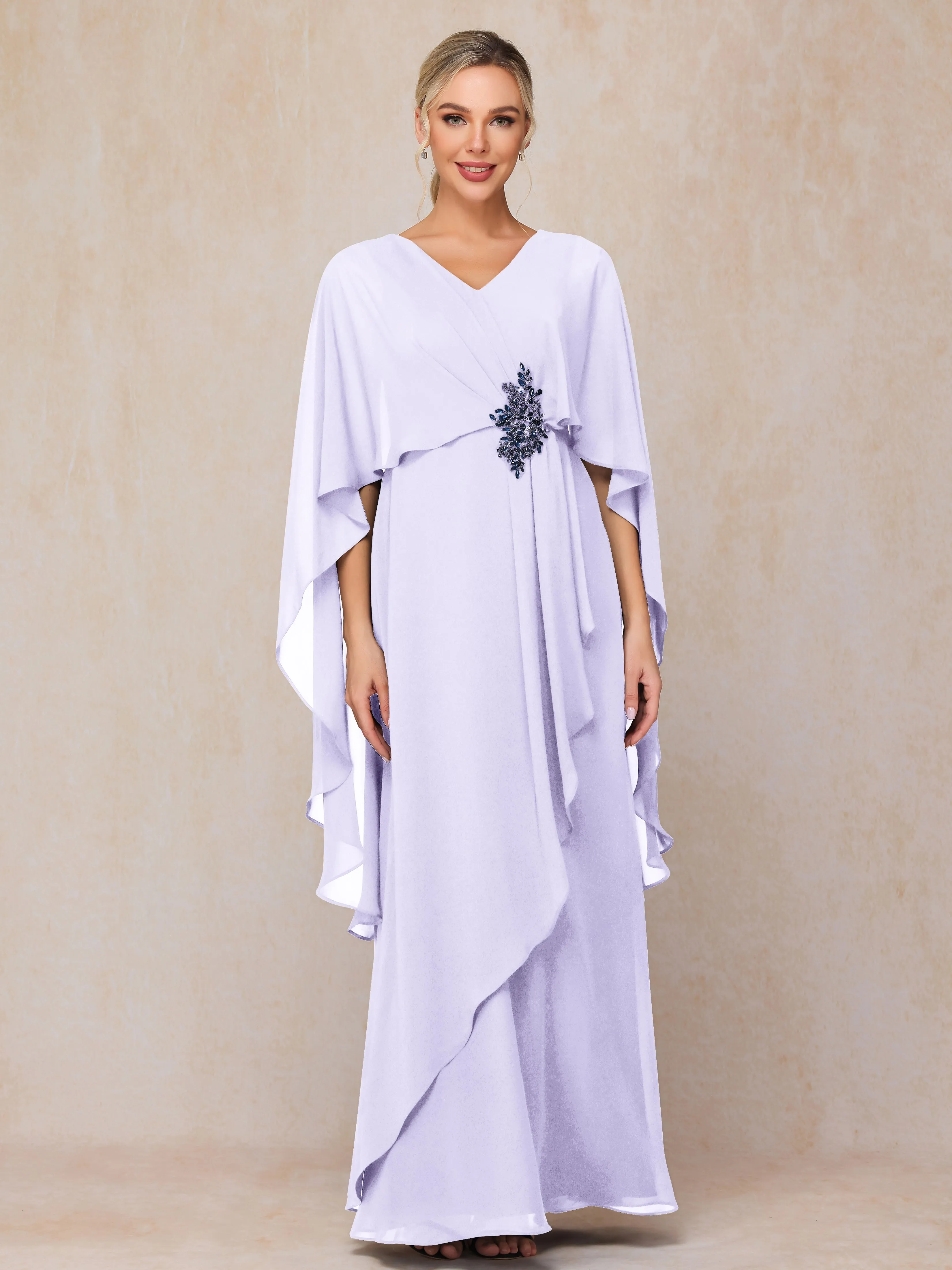 A-line Scoop Long Chiffon Mother of the Bride Dress With Beading Pleated