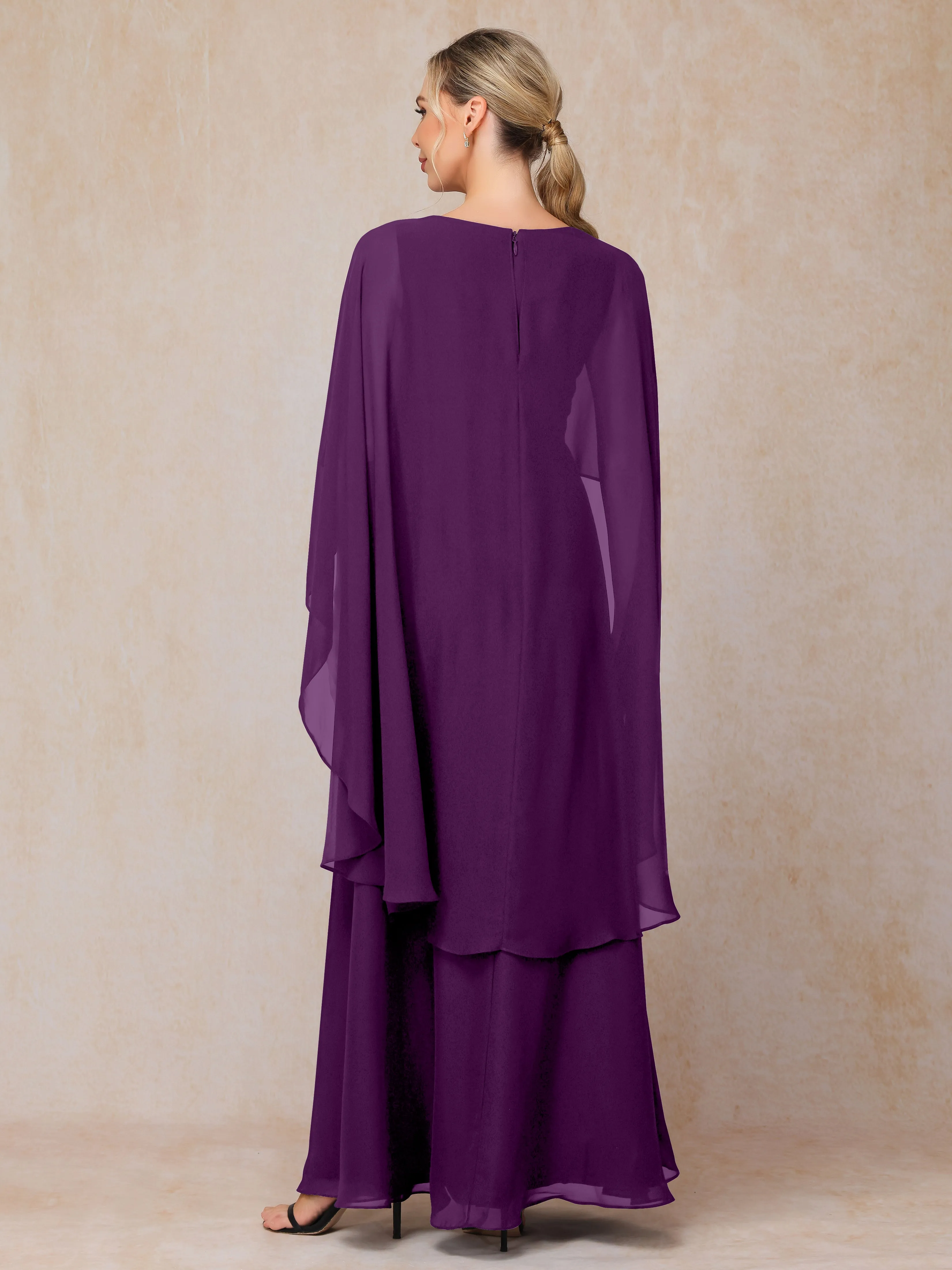 A-line Scoop Long Chiffon Mother of the Bride Dress With Beading Pleated