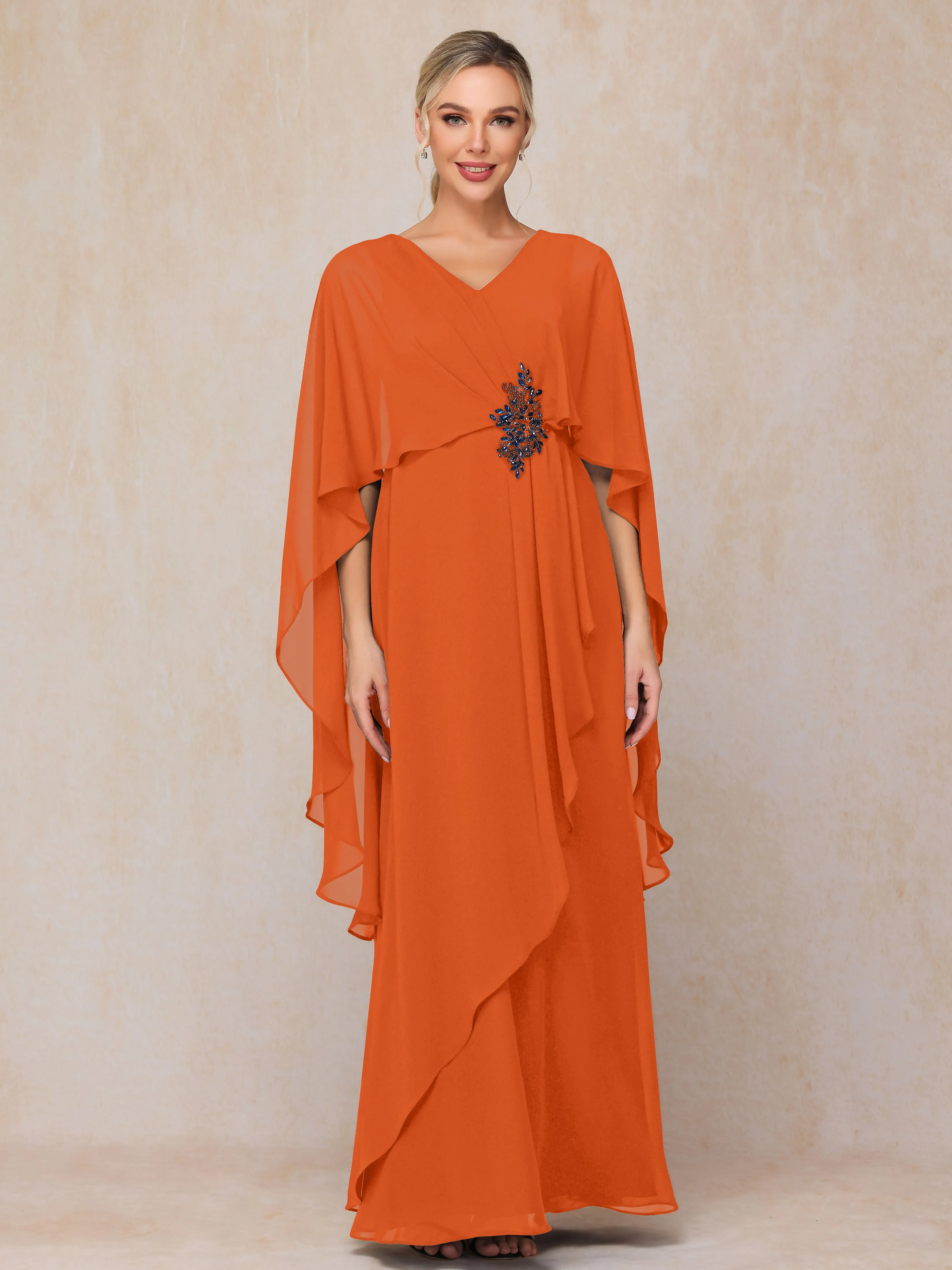 A-line Scoop Long Chiffon Mother of the Bride Dress With Beading Pleated