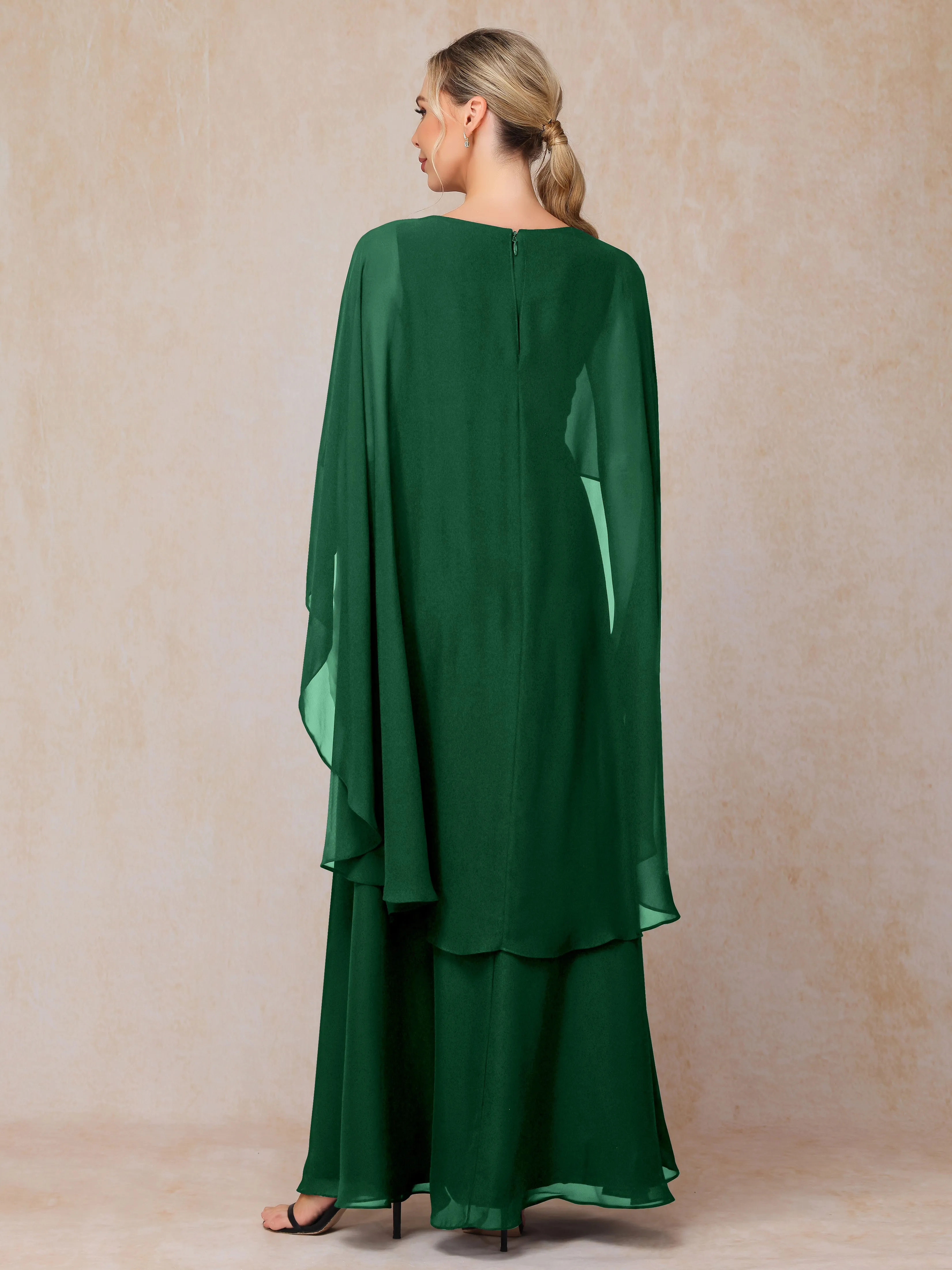 A-line Scoop Long Chiffon Mother of the Bride Dress With Beading Pleated