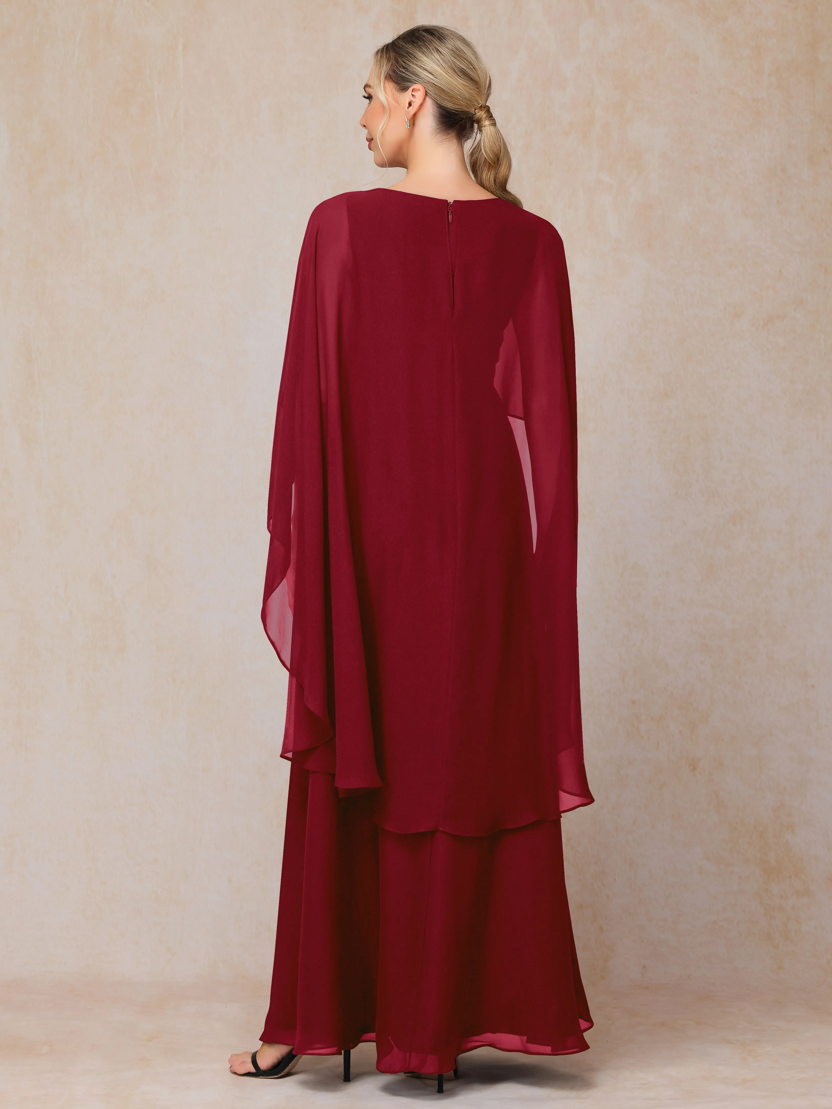 A-line Scoop Long Chiffon Mother of the Bride Dress With Beading Pleated