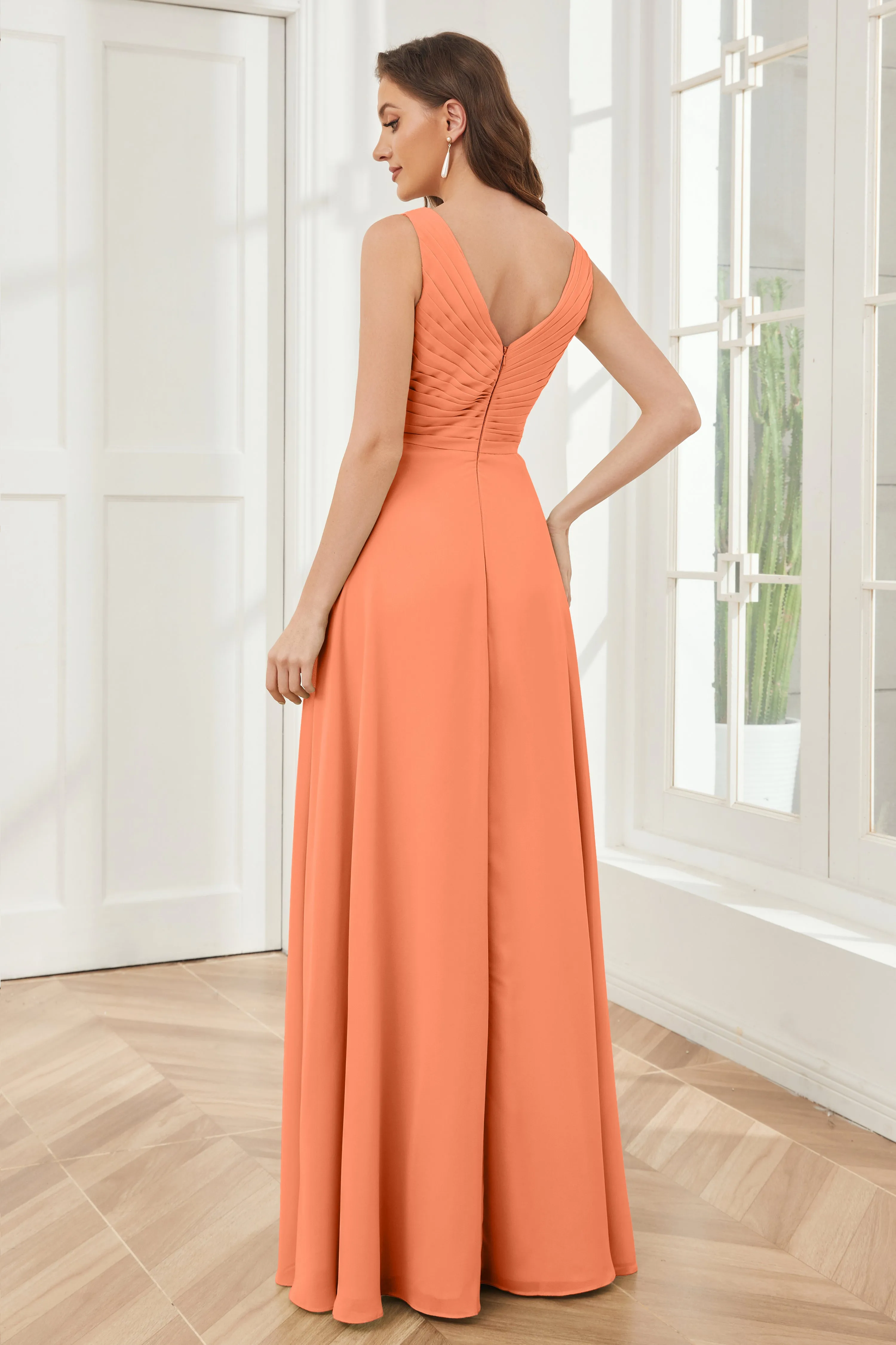 A-line V-neck Floor Length Chiffon Bridesmaid Dresses