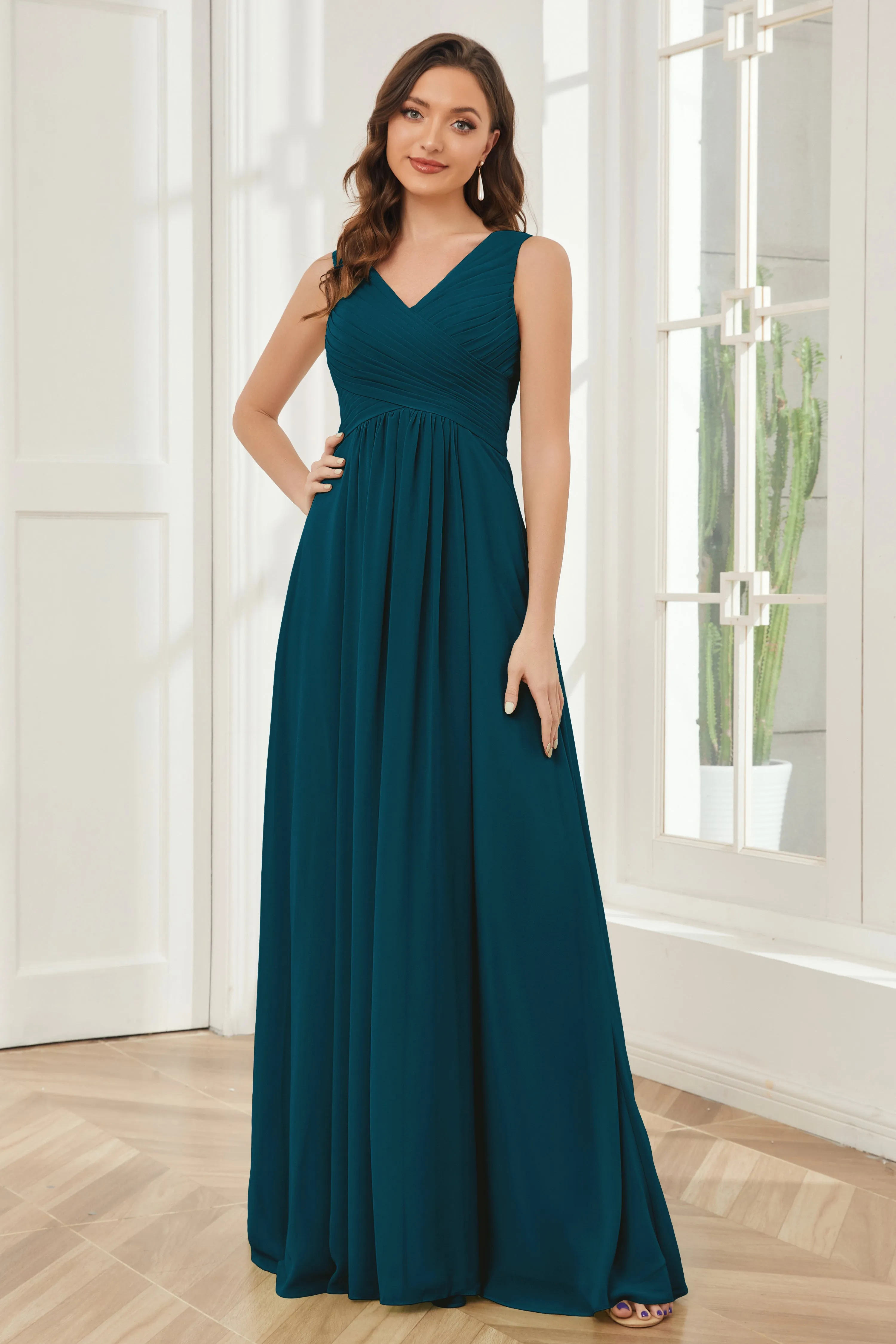 A-line V-neck Floor Length Chiffon Bridesmaid Dresses
