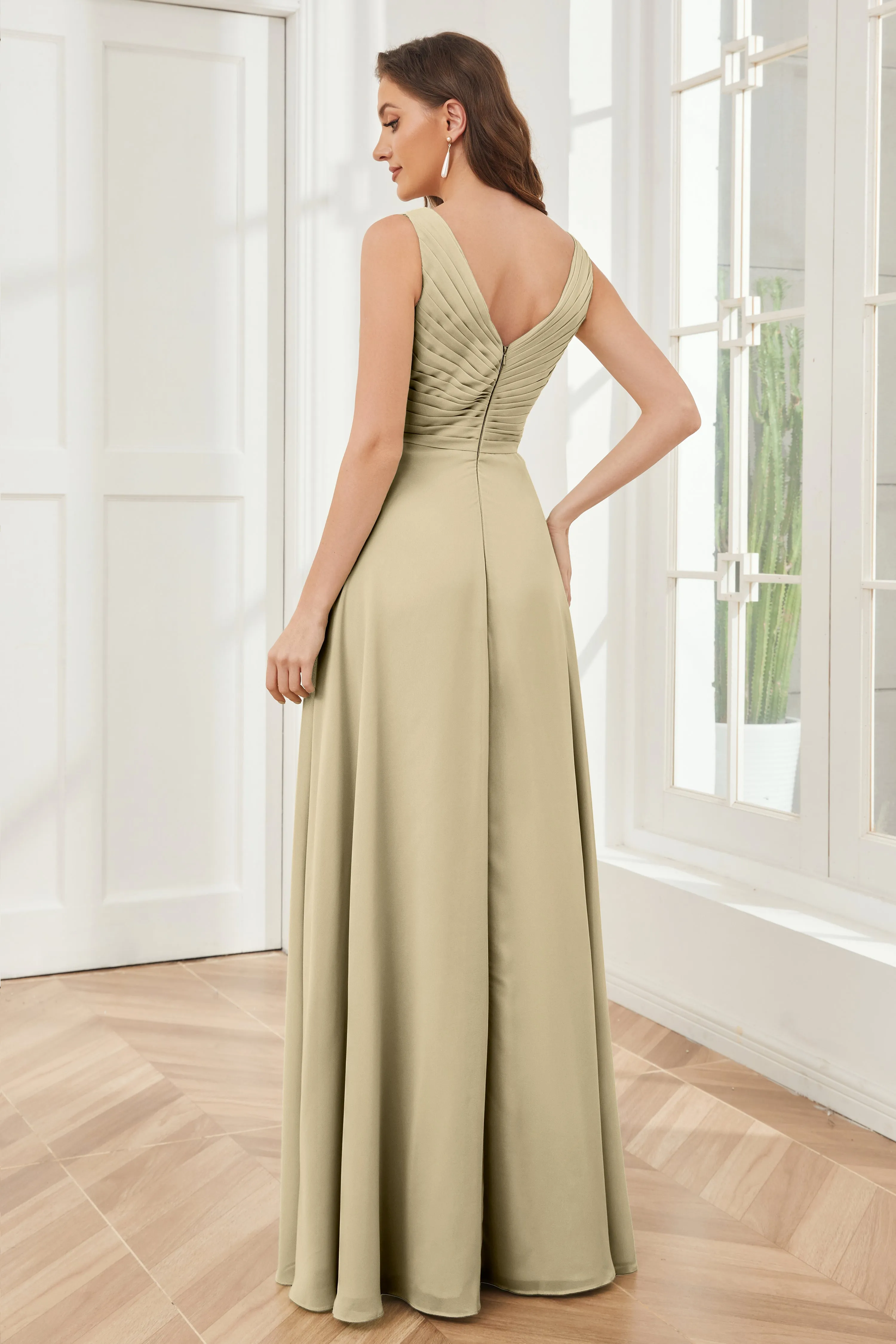 A-line V-neck Floor Length Chiffon Bridesmaid Dresses