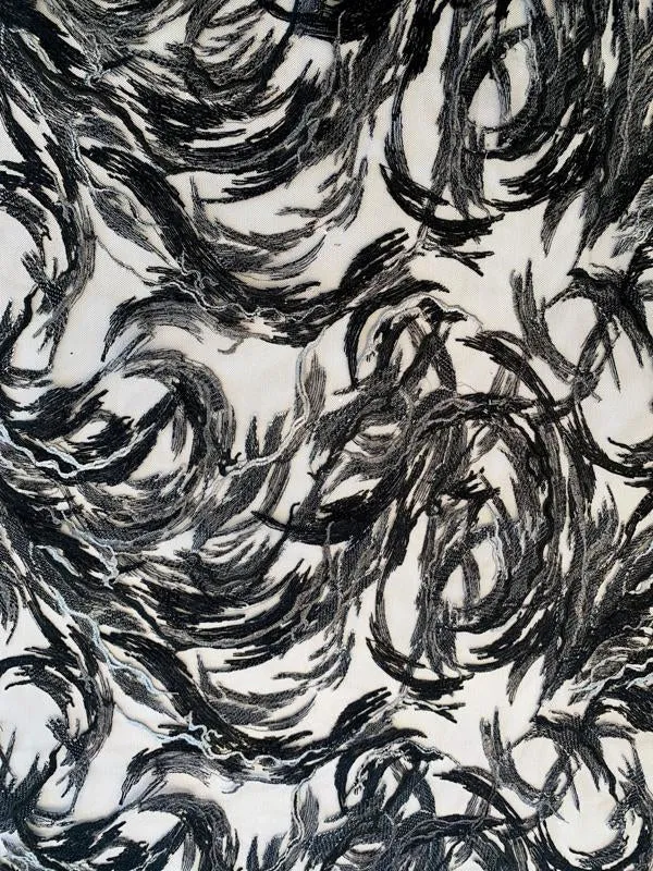 A Stormy Romance Abstract Embroidered and Sequined Tulle - Black / Grey