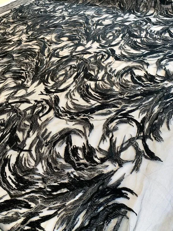 A Stormy Romance Abstract Embroidered and Sequined Tulle - Black / Grey