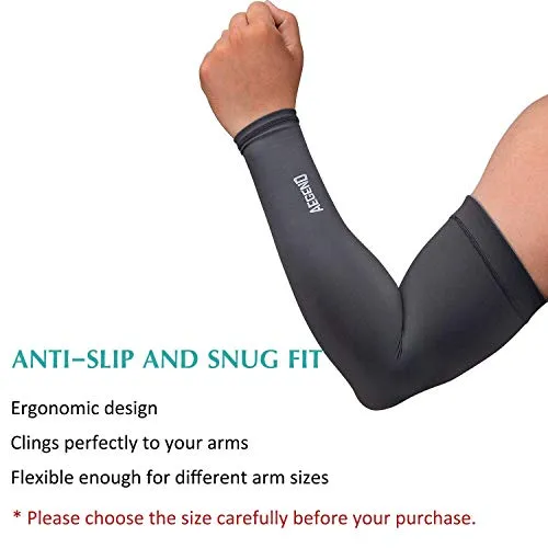 Aegend UV Protection Cooling Arm Sleeves for Men Women, Sun Sleeves to Cover Arm for Cycling, Outdoor Sports, Gray, Large