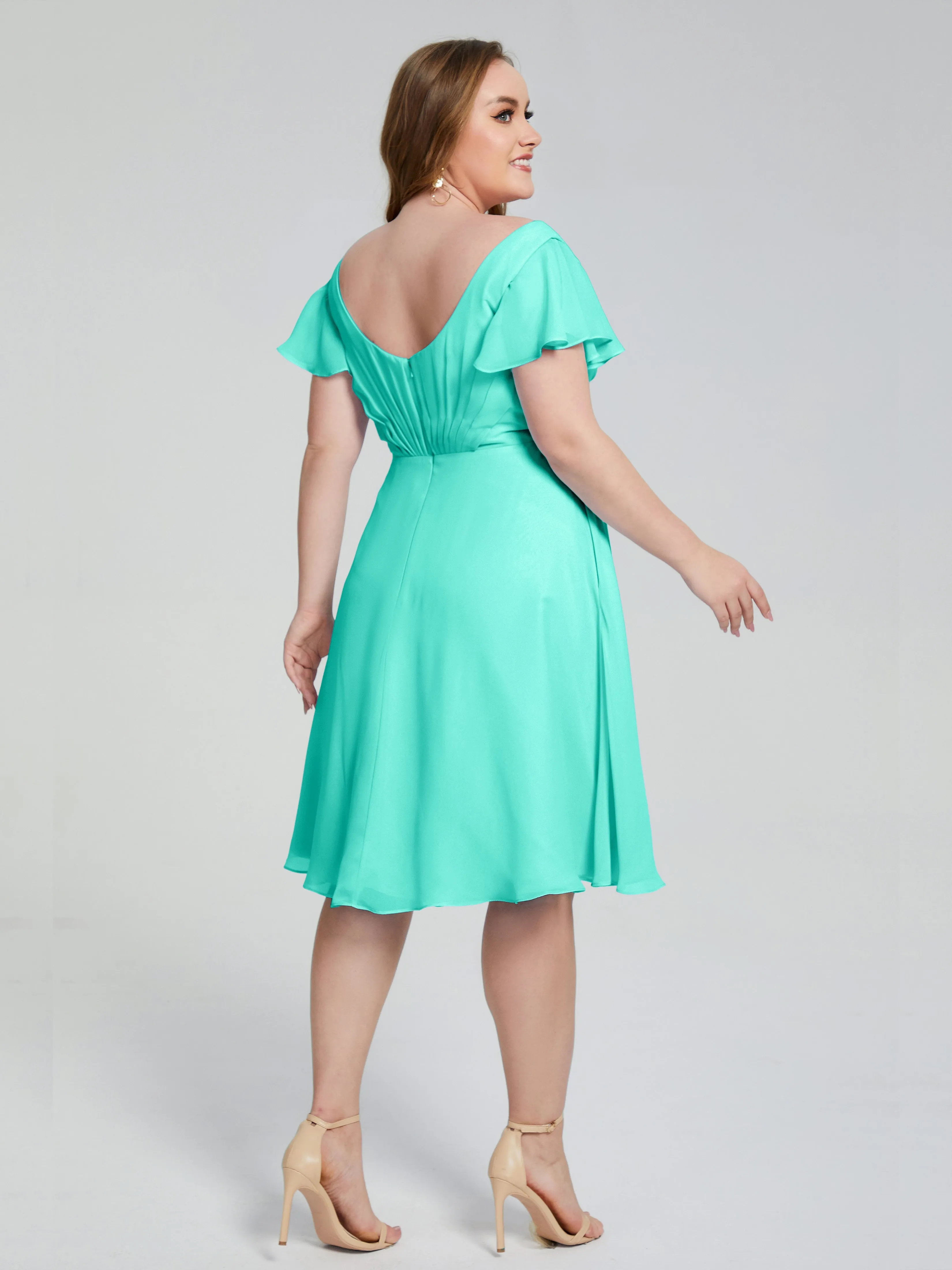 Alina V-Neck Knee-Length Short Sleeves Mother of the Bride Dresses