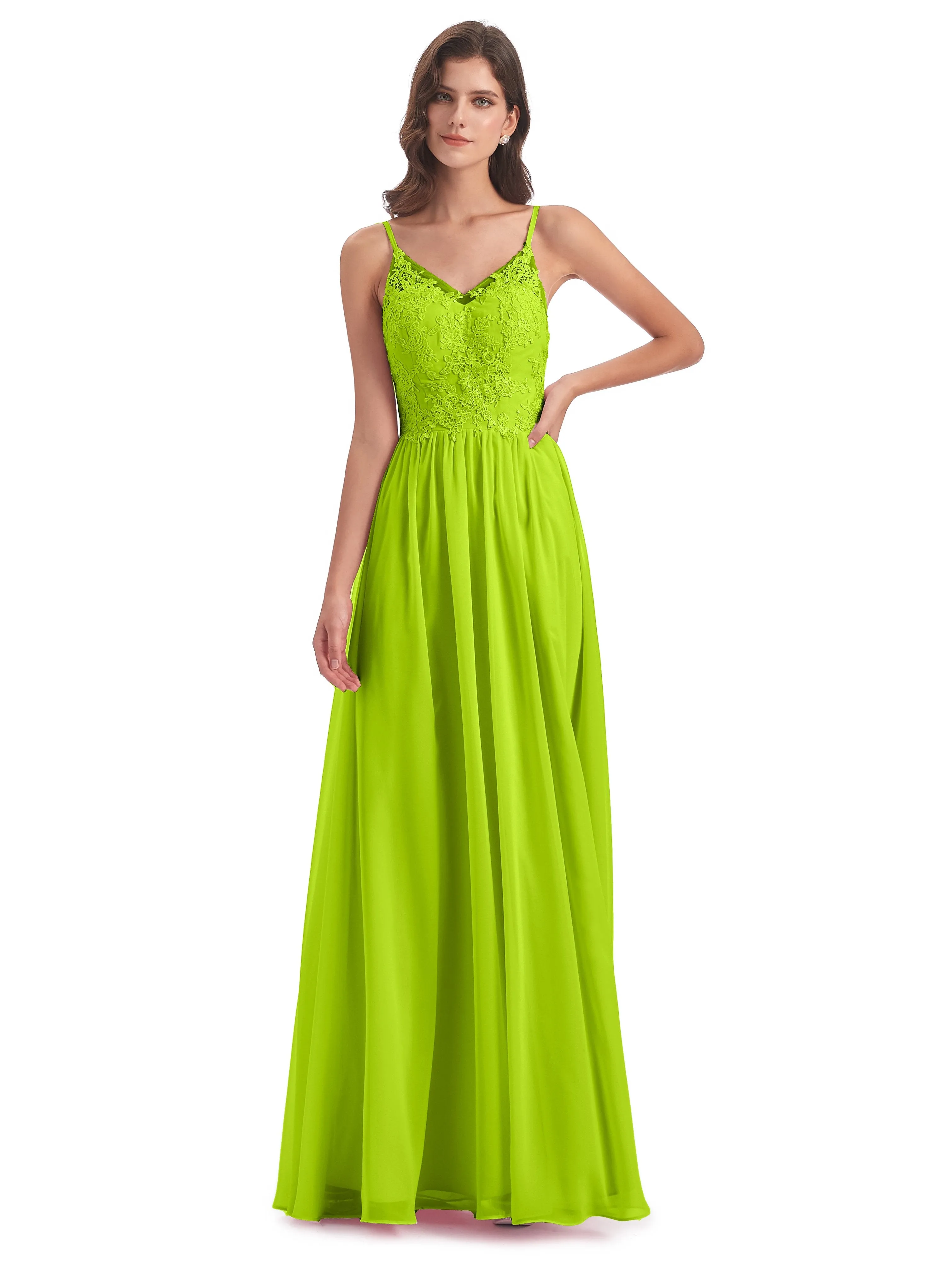 Amelia Pretty A-line Spaghetti Straps Long Bridesmaid Dresses