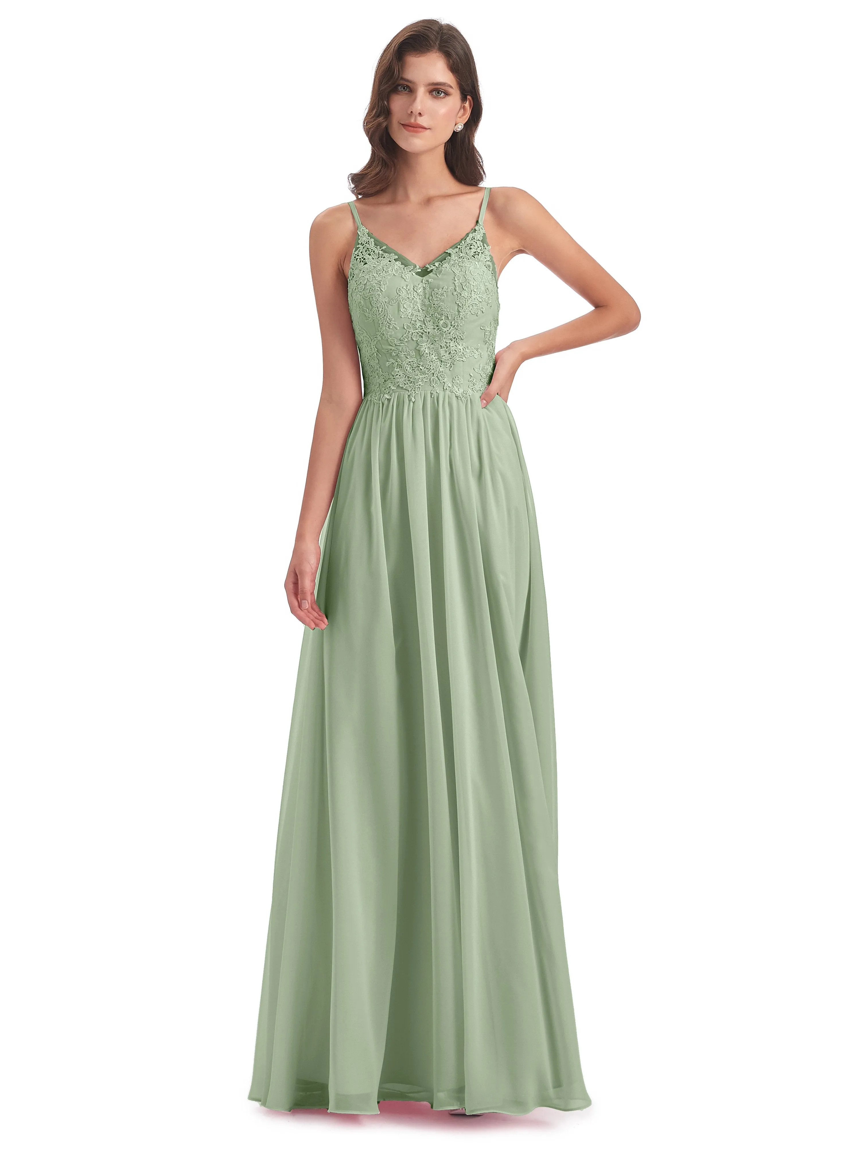 Amelia Pretty A-line Spaghetti Straps Long Bridesmaid Dresses