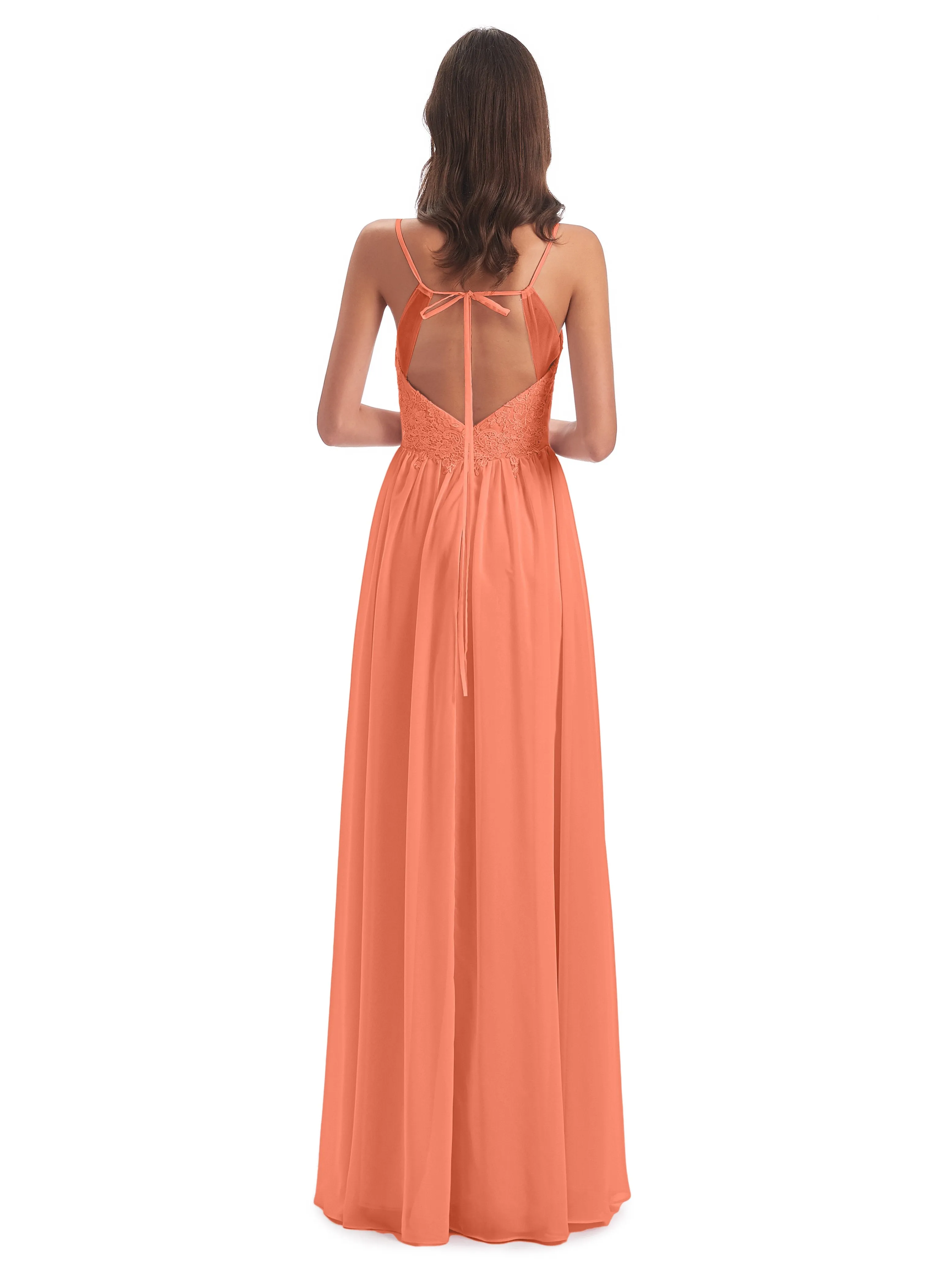 Amelia Pretty A-line Spaghetti Straps Long Bridesmaid Dresses