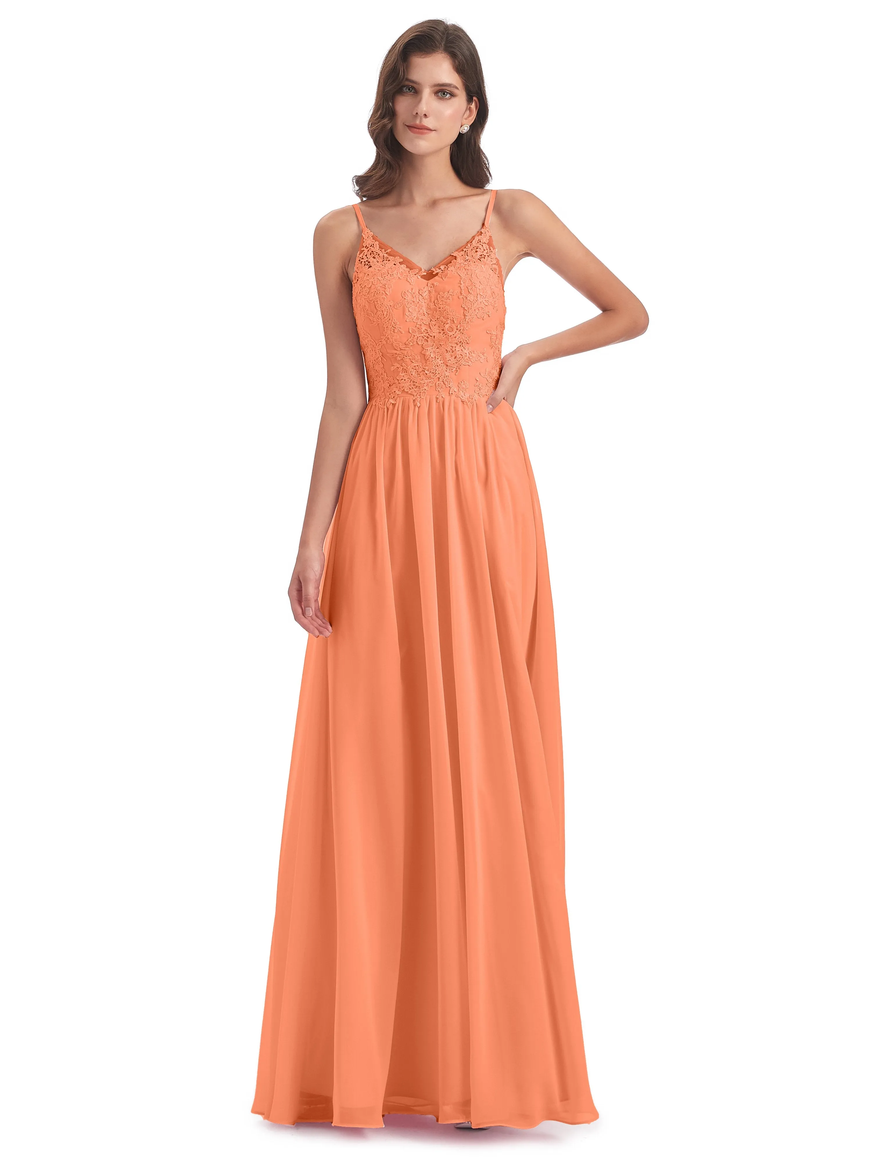 Amelia Pretty A-line Spaghetti Straps Long Bridesmaid Dresses