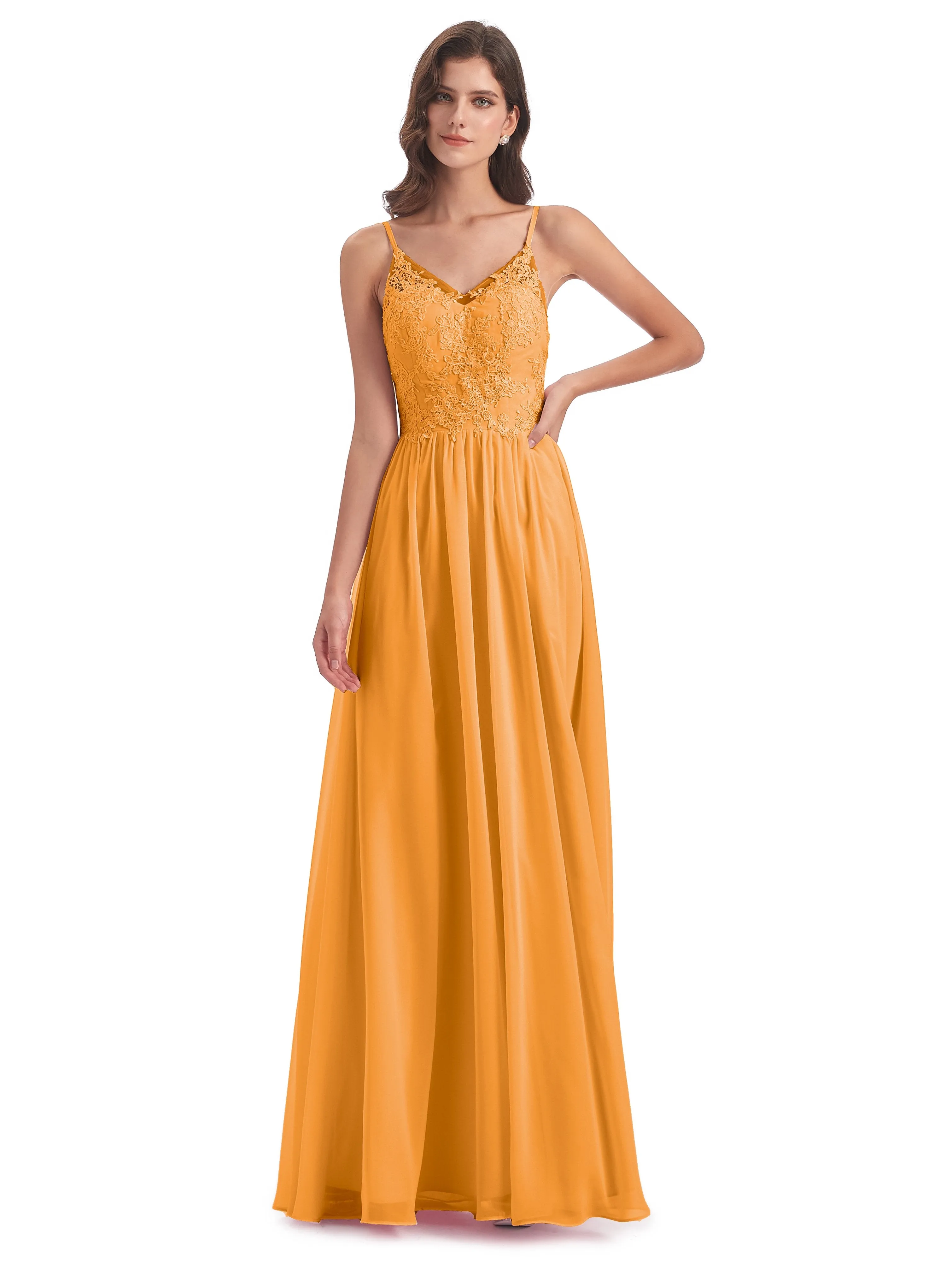 Amelia Pretty A-line Spaghetti Straps Long Bridesmaid Dresses