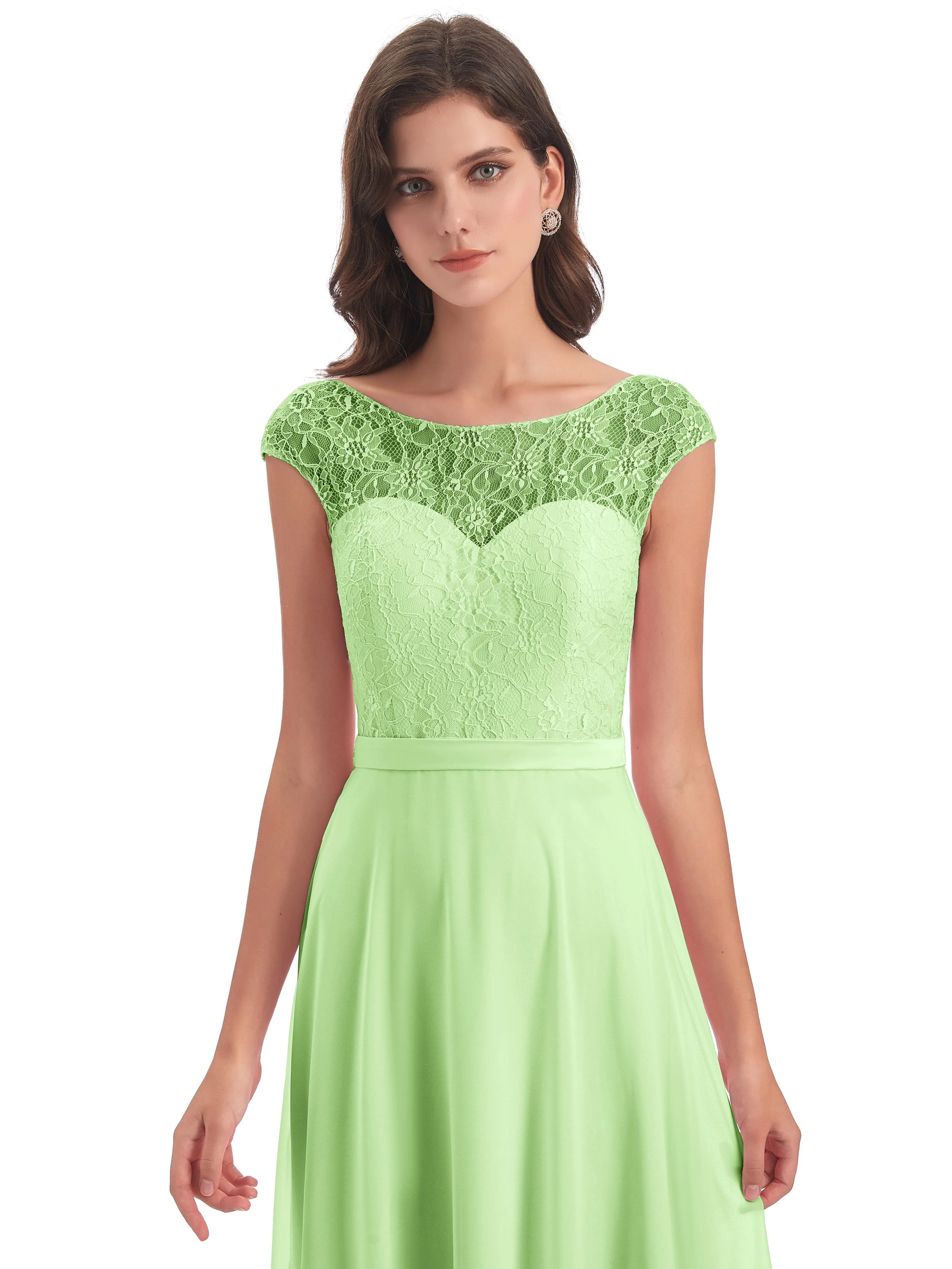 Anna Elegant Lace Cap Sleeves Long Bridesmaid Dresses