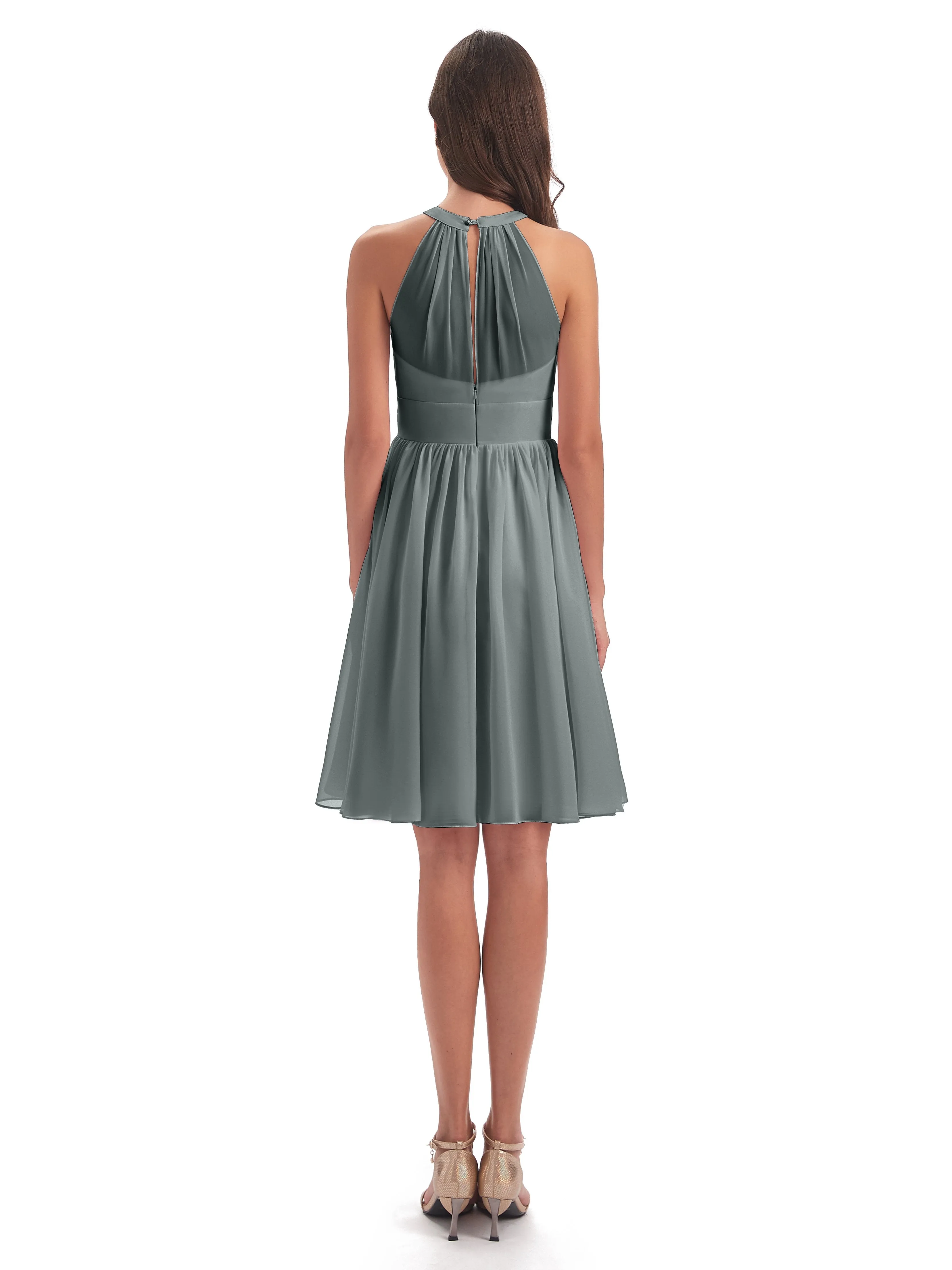 Annabelle Dazzling Halter Mini Chiffon Bridesmaid Dresses