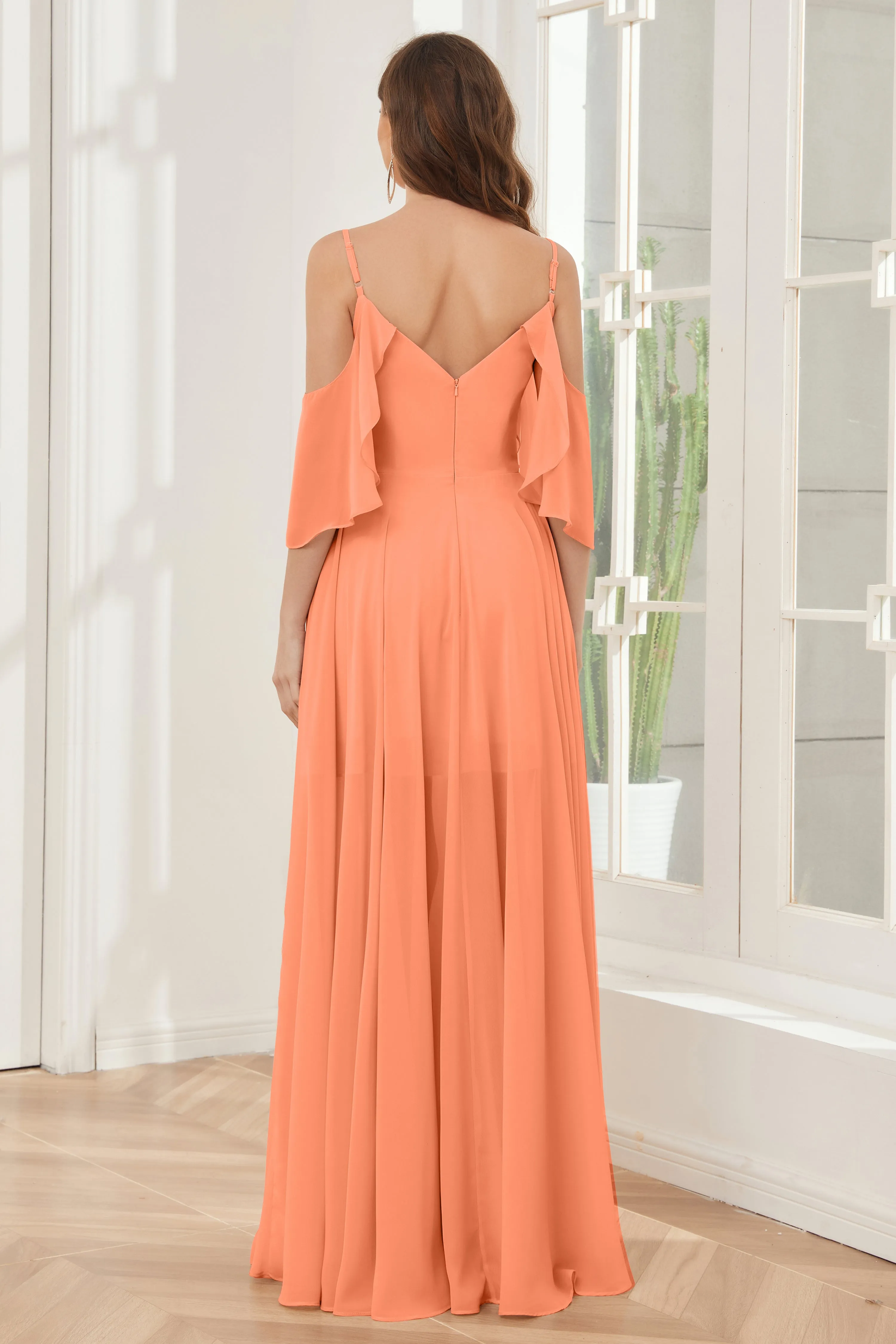 Asymmetrical Off the Shoulder Ruffles Chiffon Bridesmaid Dresses