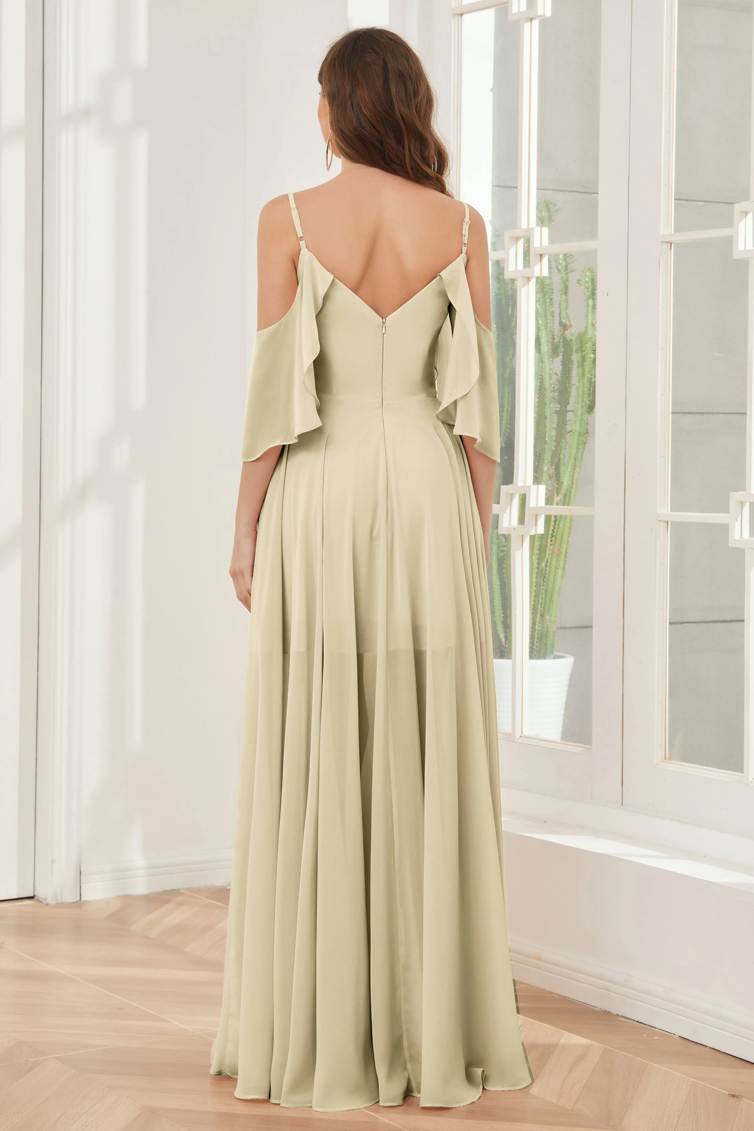 Asymmetrical Off the Shoulder Ruffles Chiffon Bridesmaid Dresses