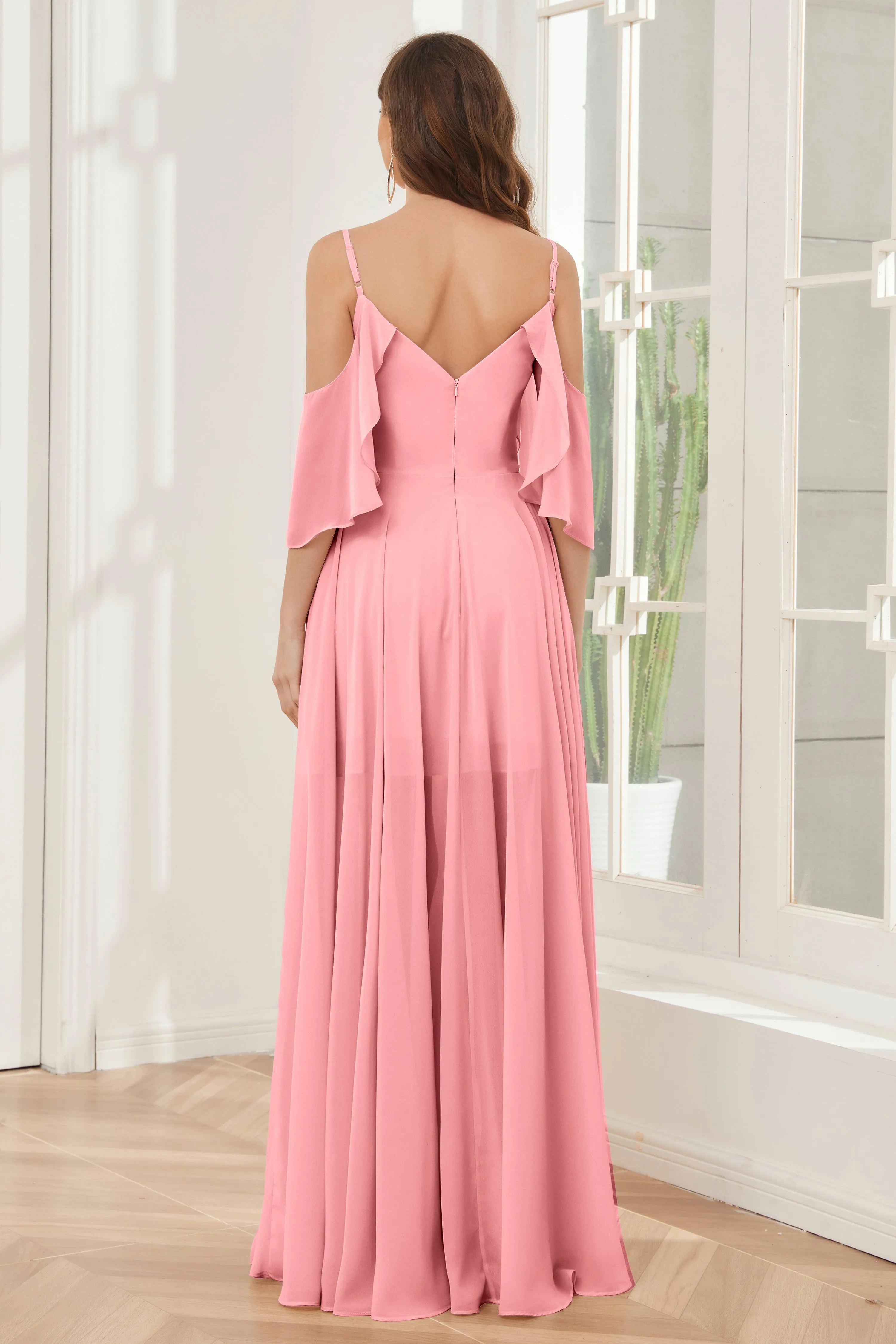 Asymmetrical Off the Shoulder Ruffles Chiffon Bridesmaid Dresses