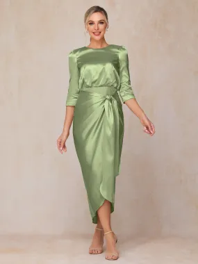 Asymmetrical Scoop 3/4 Length Sleeves Soft Satin Mother of the Bride Dresses