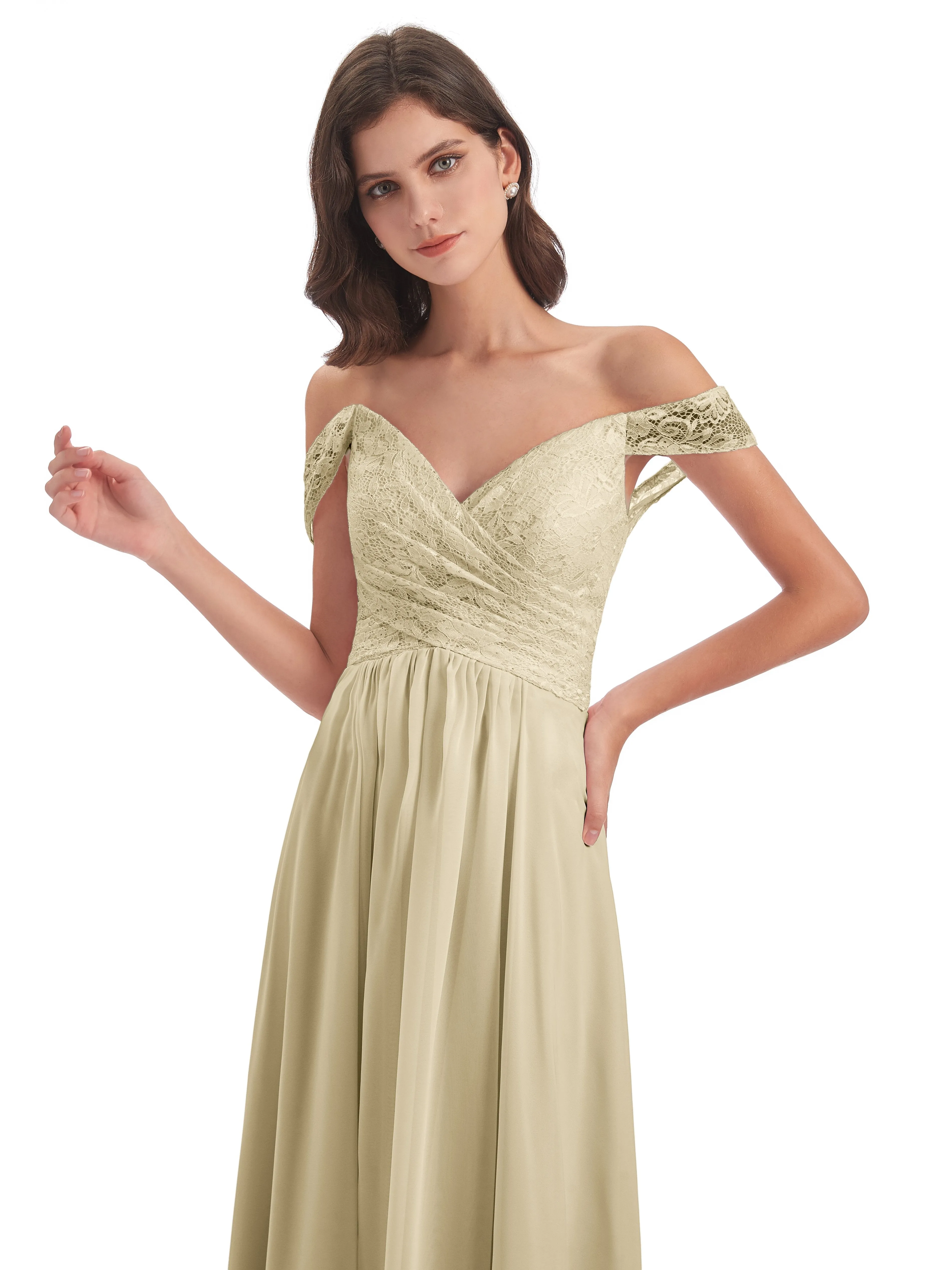 Aurora Chiffon Off The Shoulder Floor-Length Bridesmaid Dresses