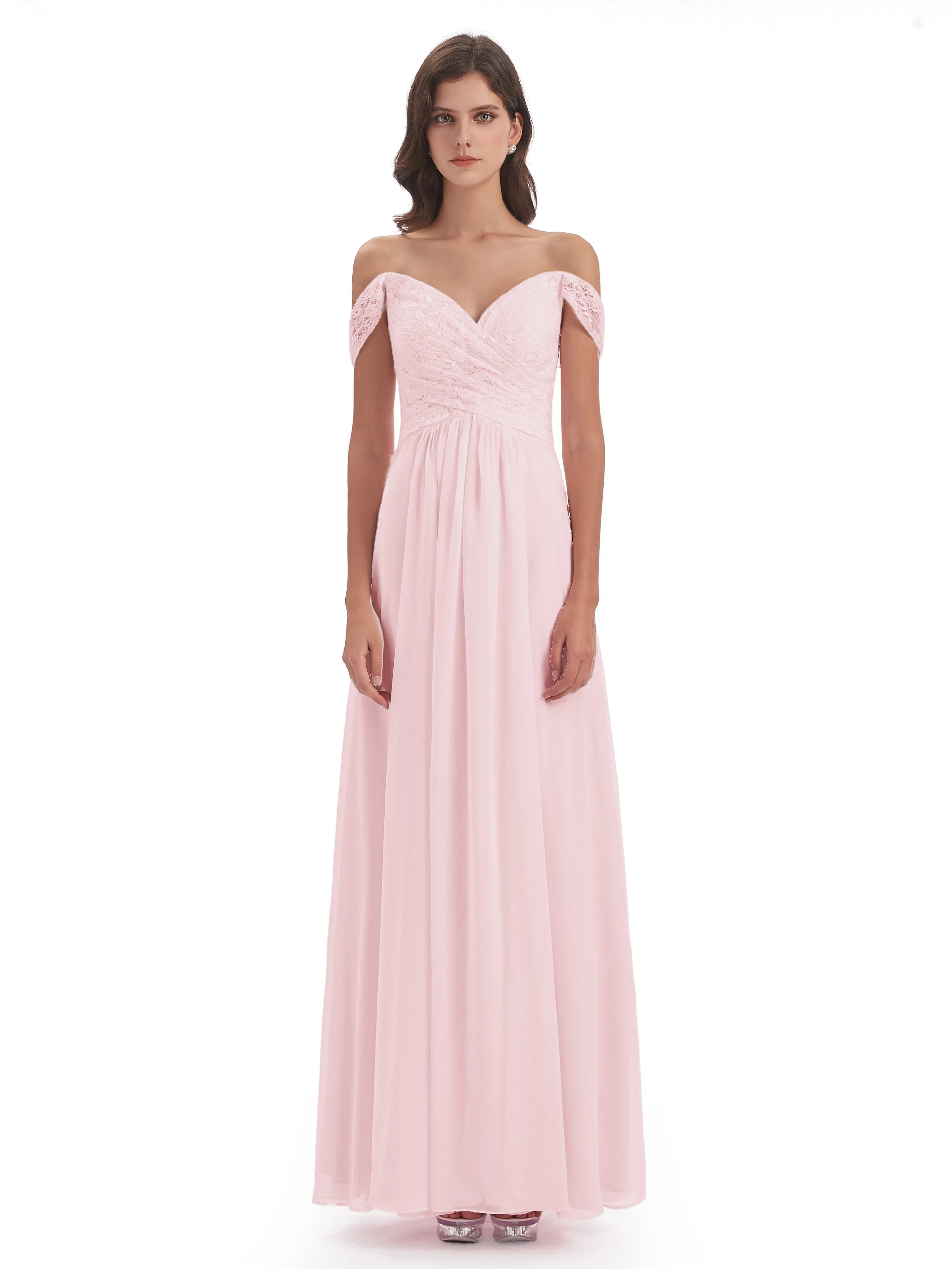 Aurora Chiffon Off The Shoulder Floor-Length Bridesmaid Dresses