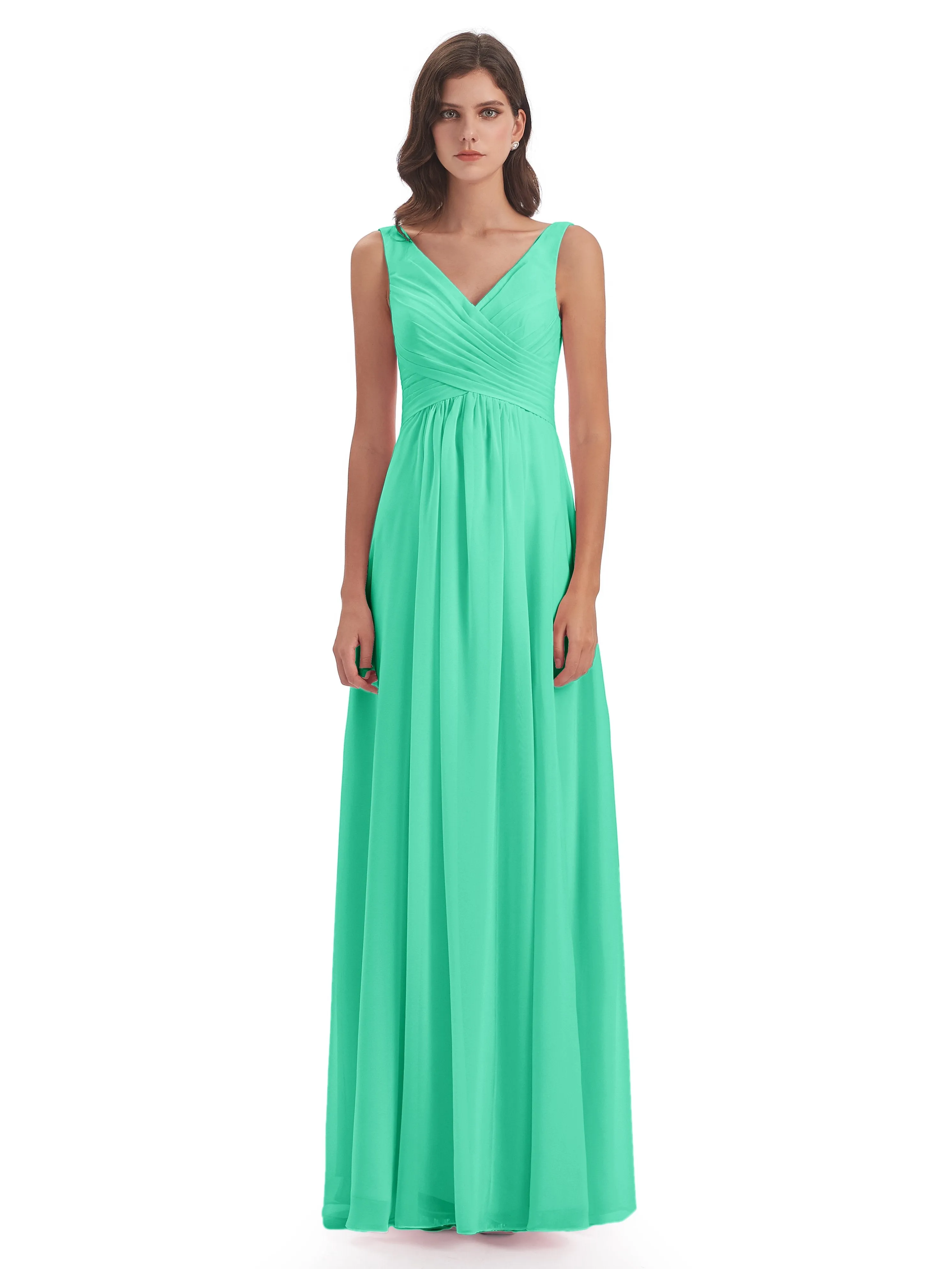 Bella Chiffon Column V-neck Long Bridesmaid Dresses