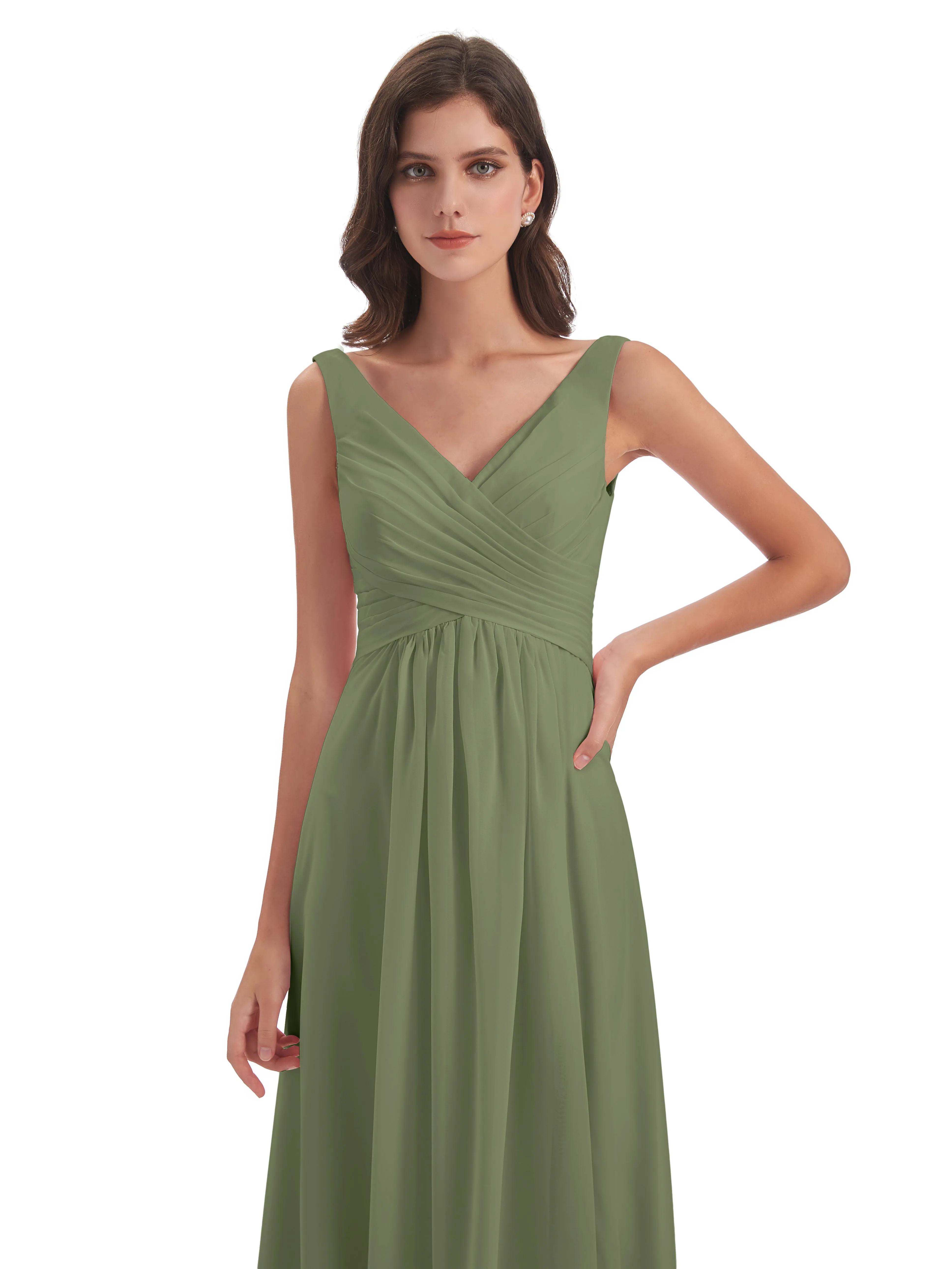 Bella Chiffon Column V-neck Long Bridesmaid Dresses