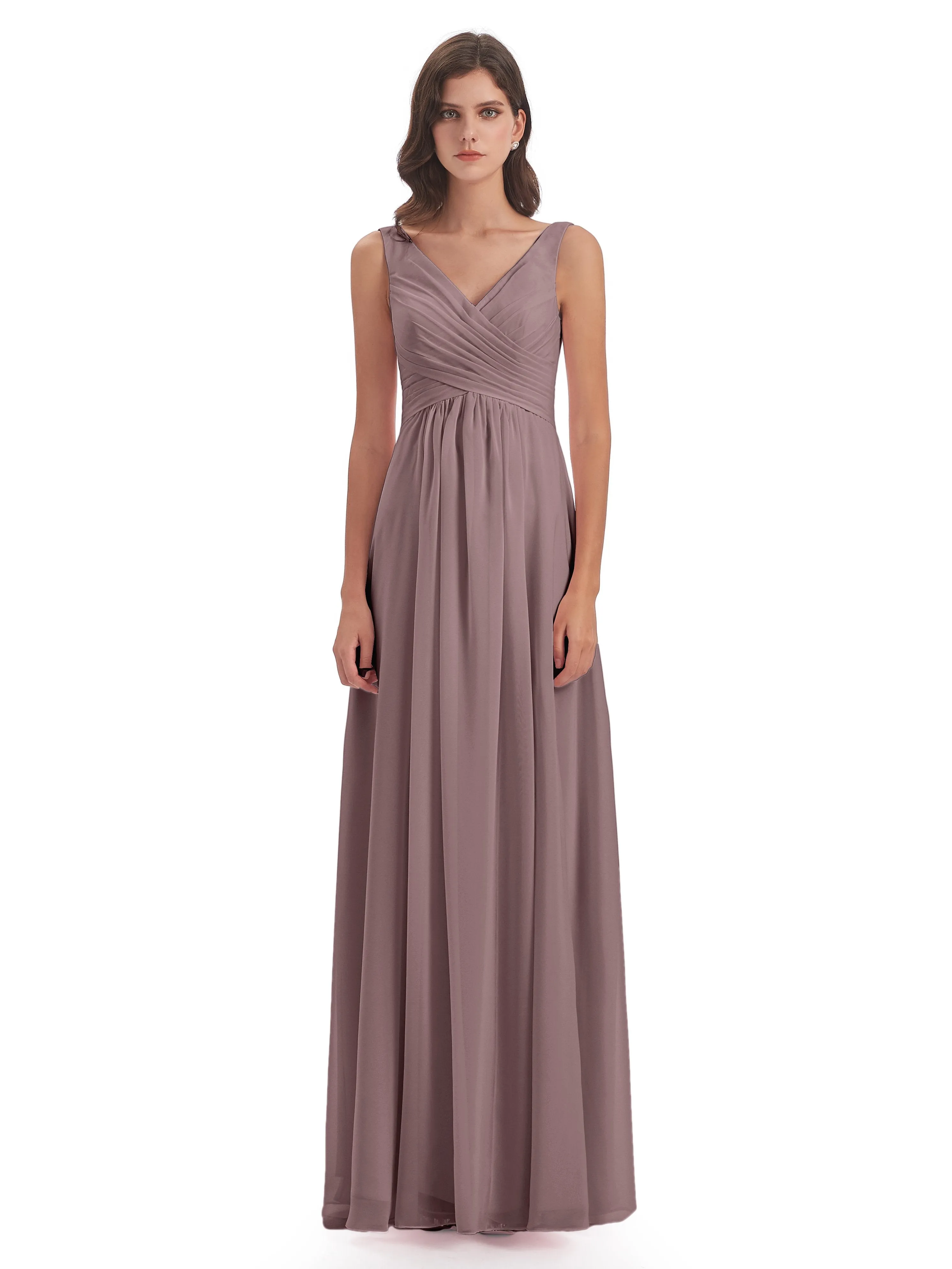 Bella Chiffon Column V-neck Long Bridesmaid Dresses