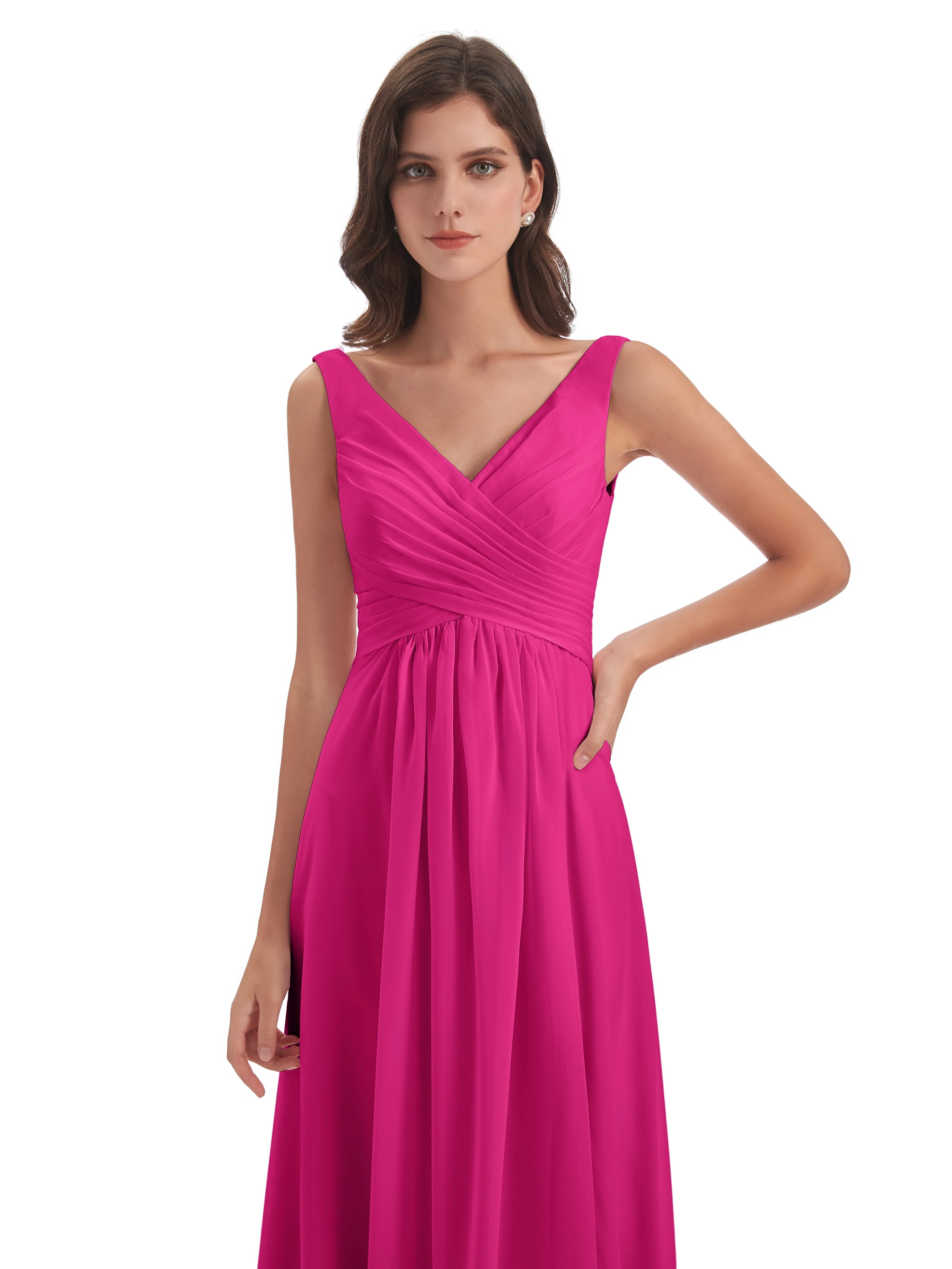 Bella Chiffon Column V-neck Long Bridesmaid Dresses