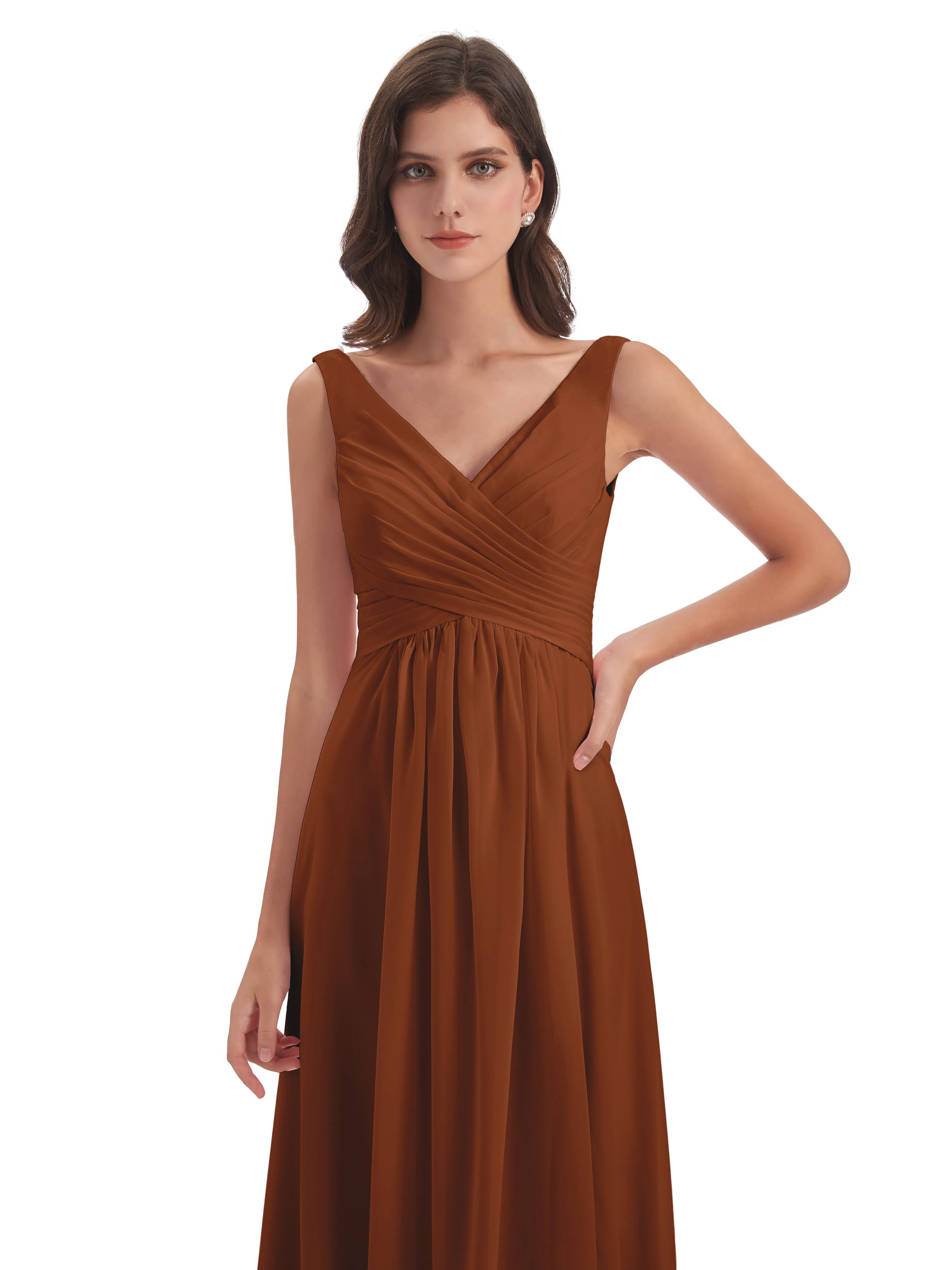 Bella Chiffon Column V-neck Long Bridesmaid Dresses