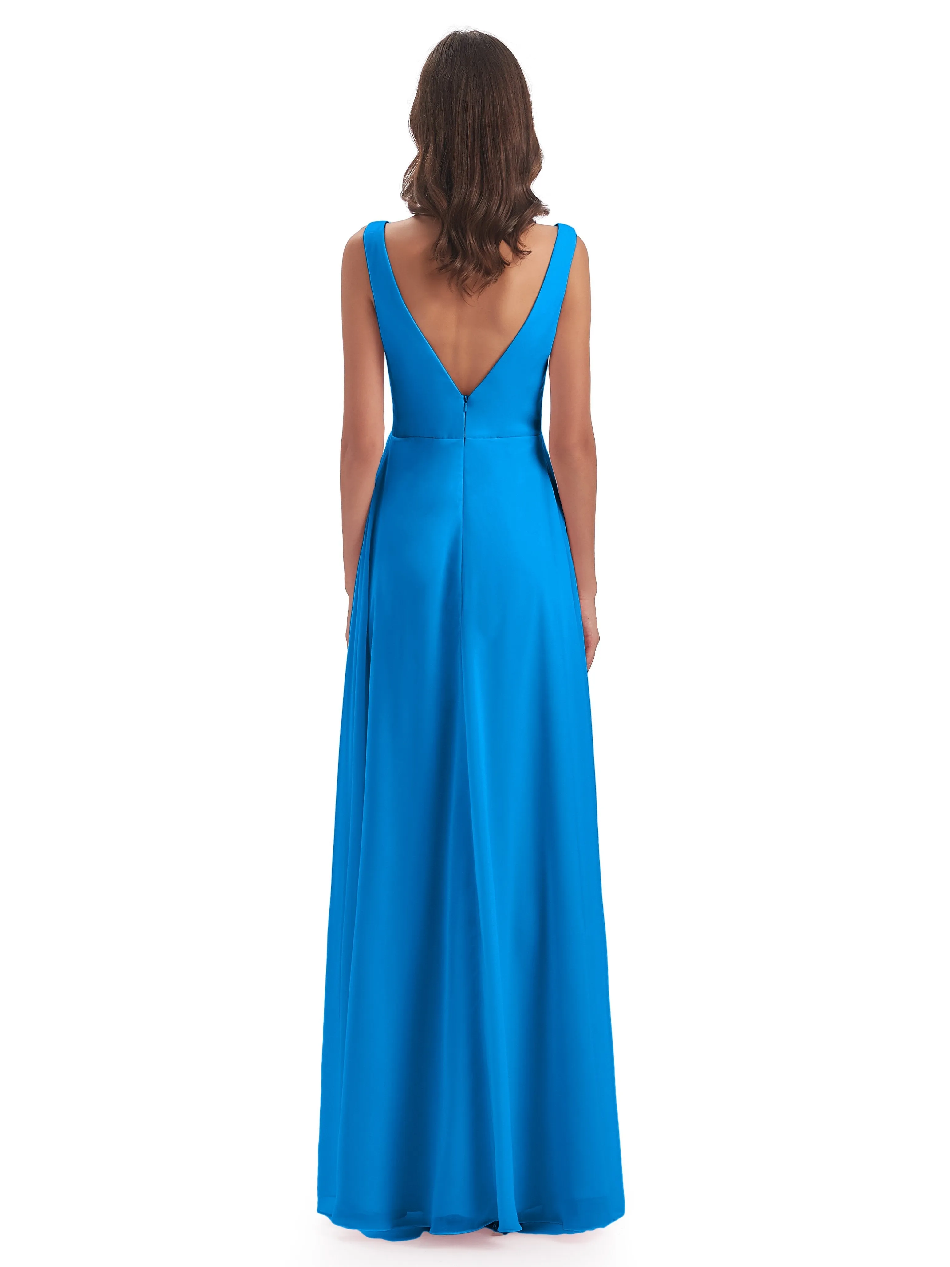 Bella Chiffon Column V-neck Long Bridesmaid Dresses