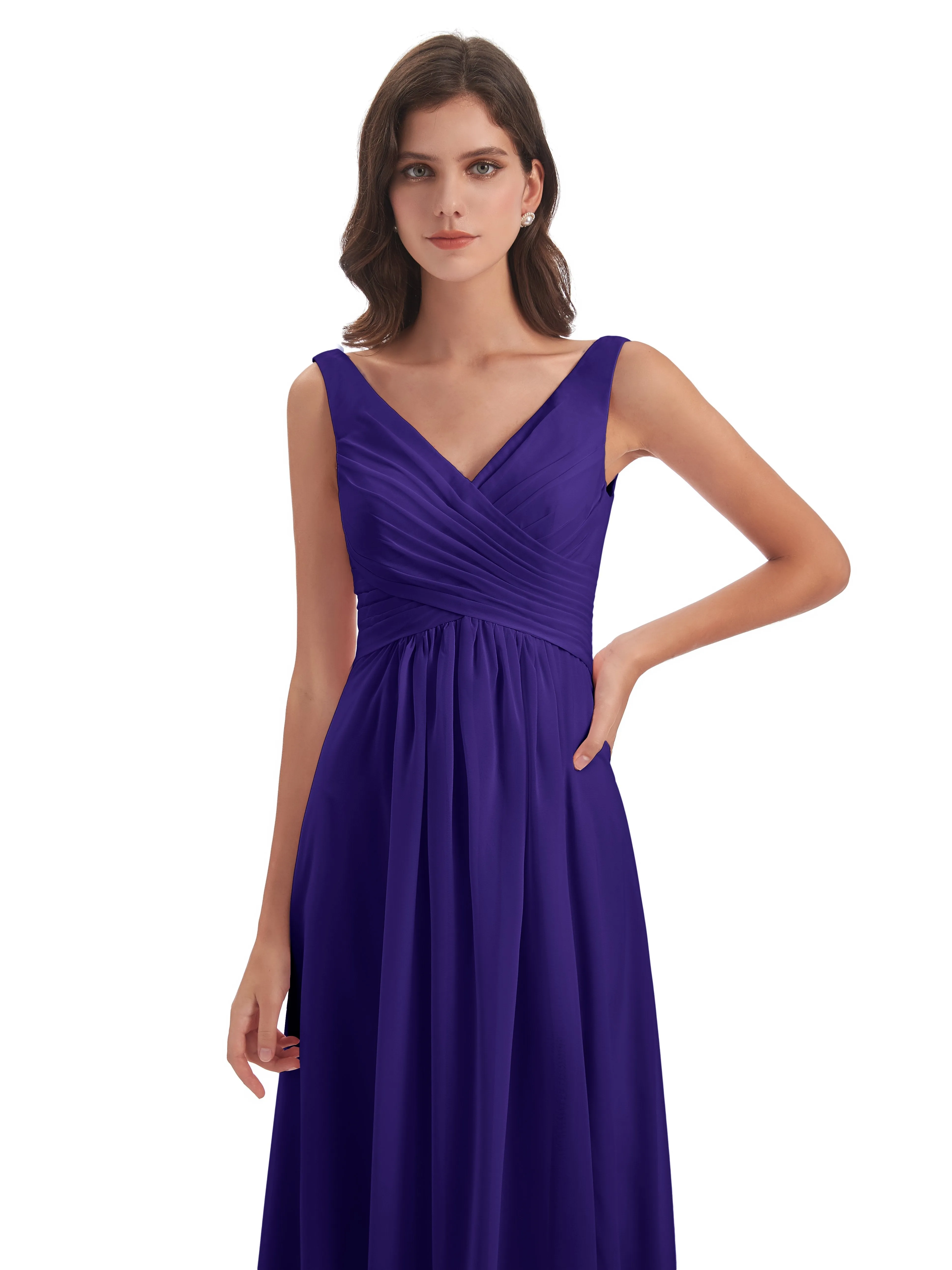 Bella Chiffon Column V-neck Long Bridesmaid Dresses