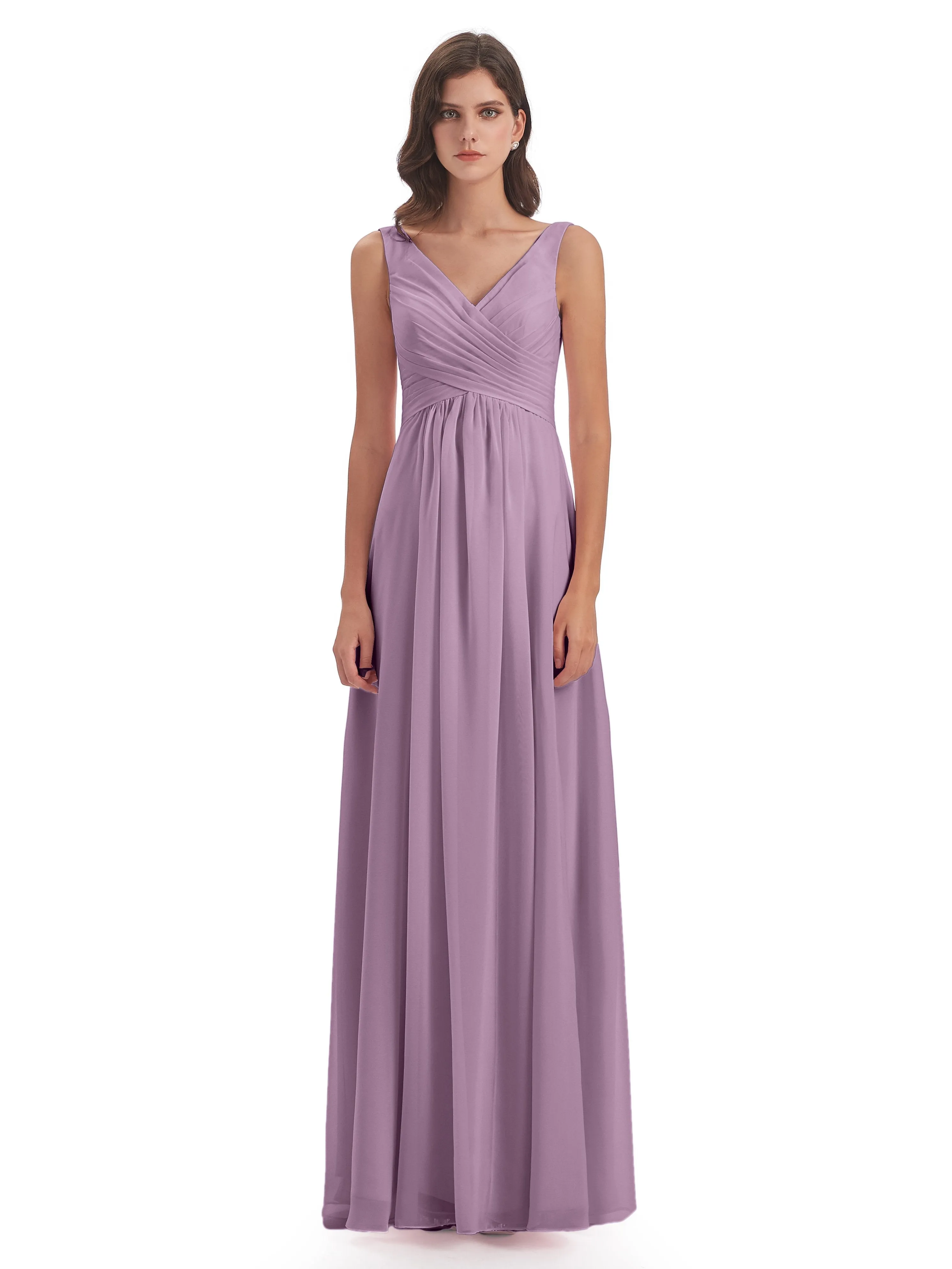 Bella Chiffon Column V-neck Long Bridesmaid Dresses