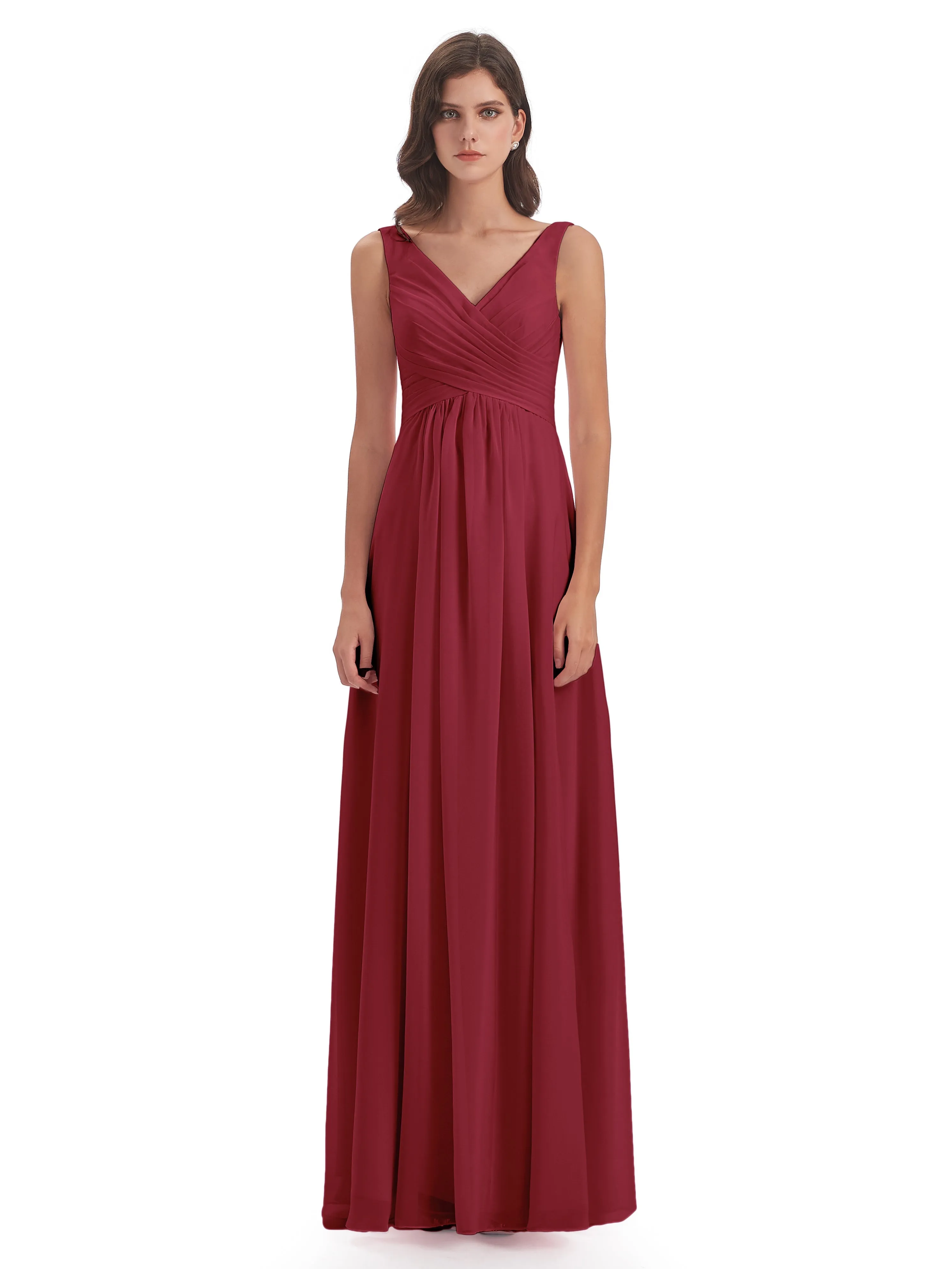 Bella Chiffon Column V-neck Long Bridesmaid Dresses