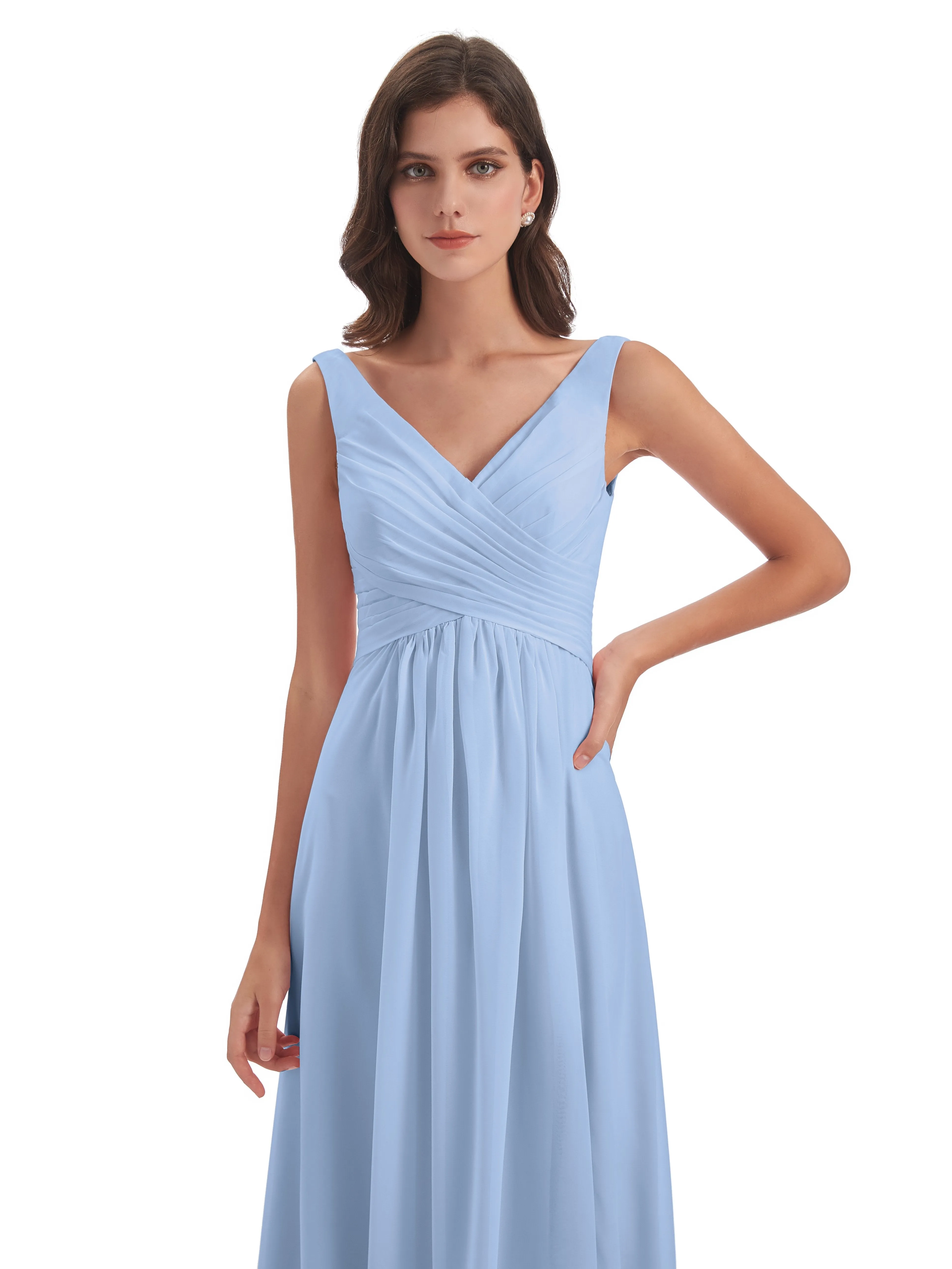 Bella Chiffon Column V-neck Long Bridesmaid Dresses