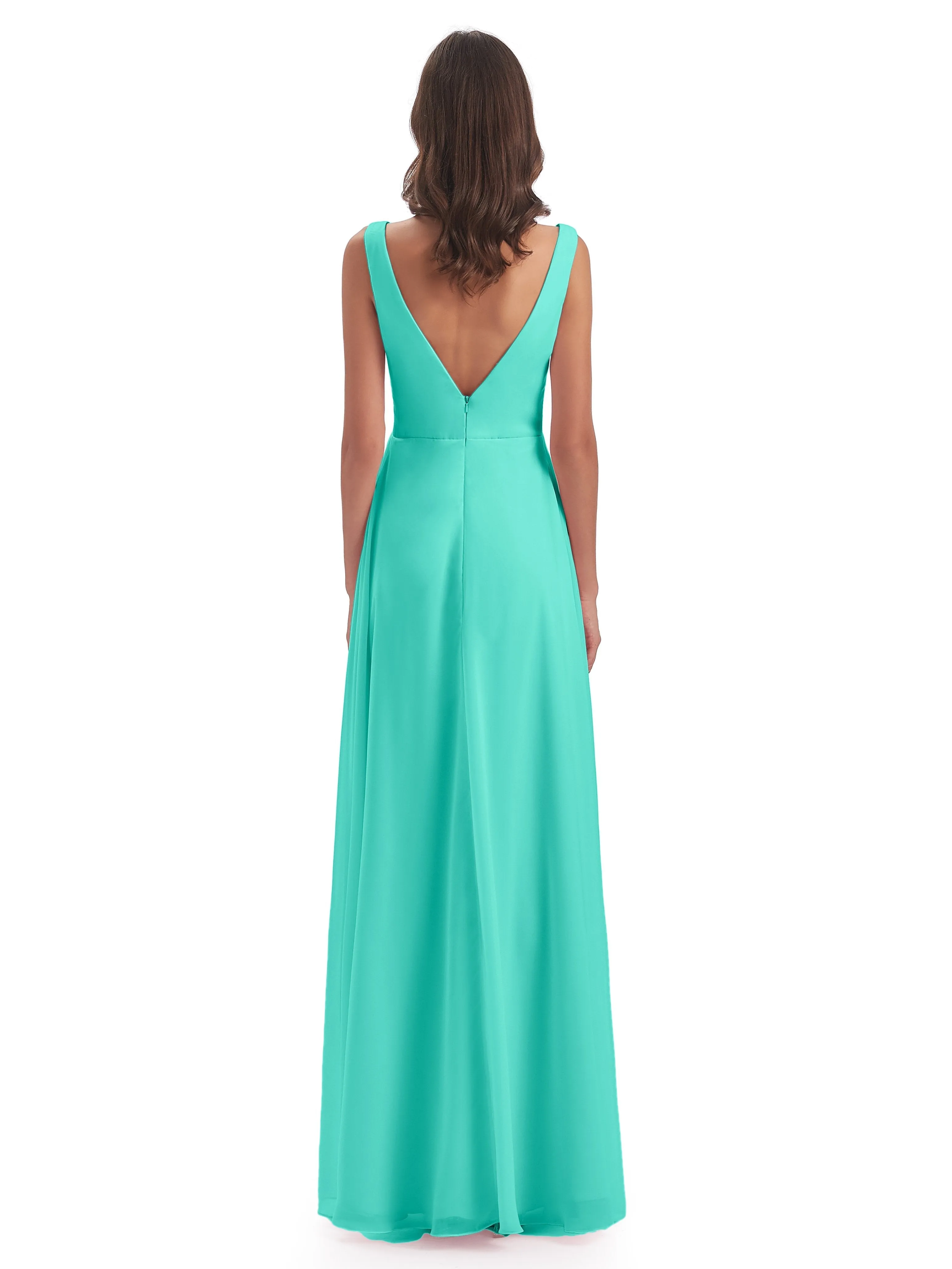 Bella Chiffon Column V-neck Long Bridesmaid Dresses