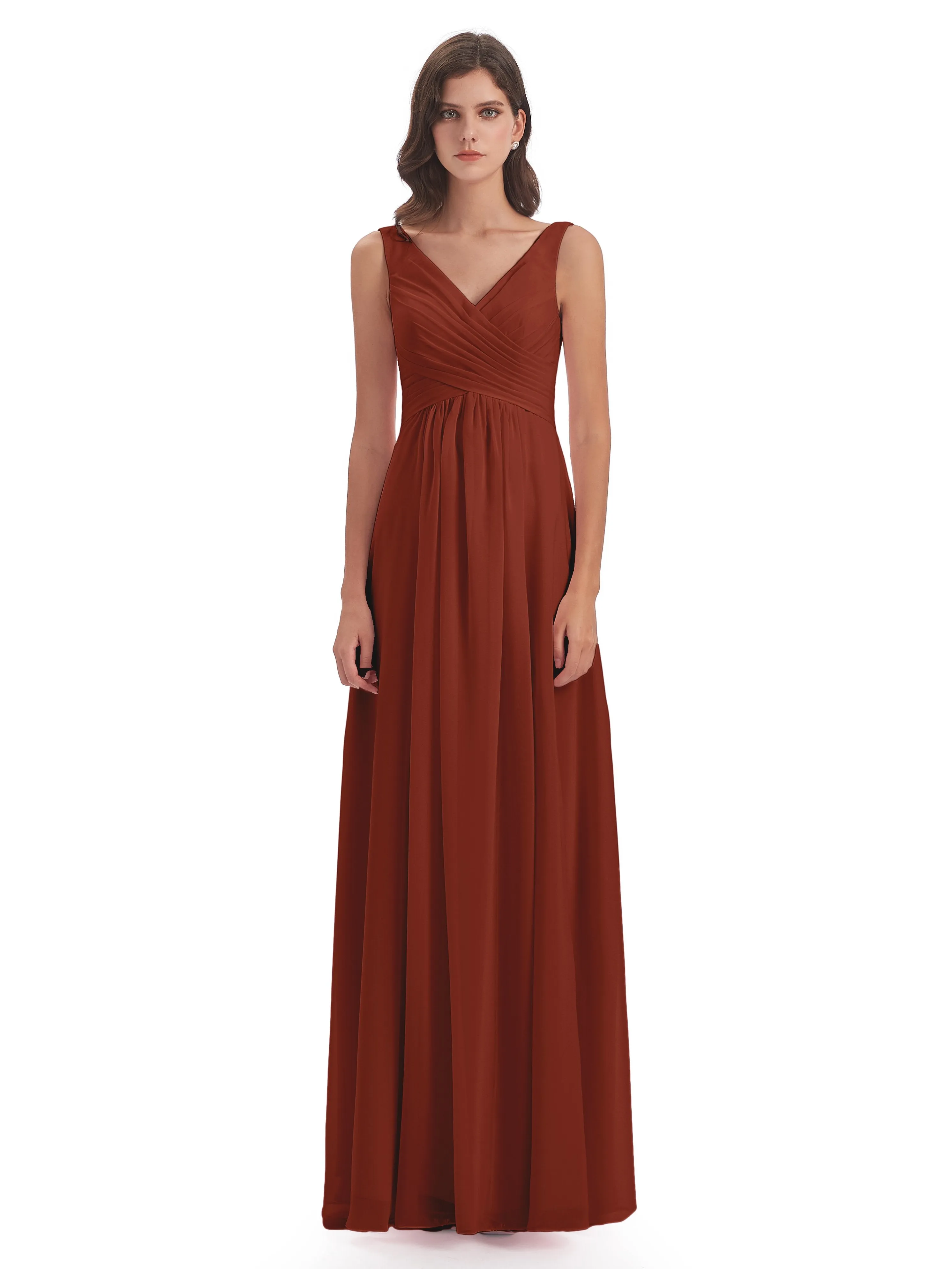 Bella Chiffon Column V-neck Long Bridesmaid Dresses