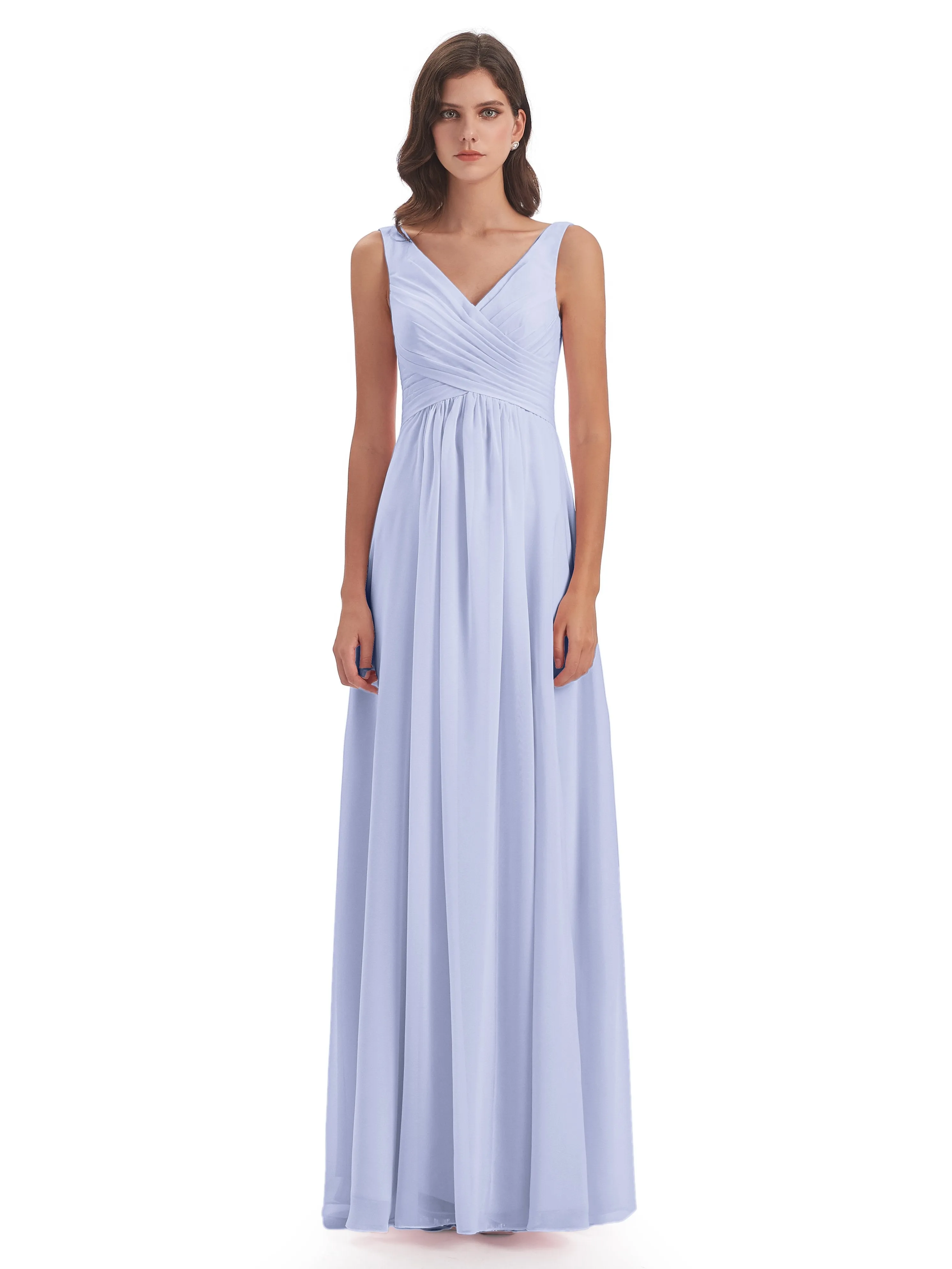 Bella Chiffon Column V-neck Long Bridesmaid Dresses
