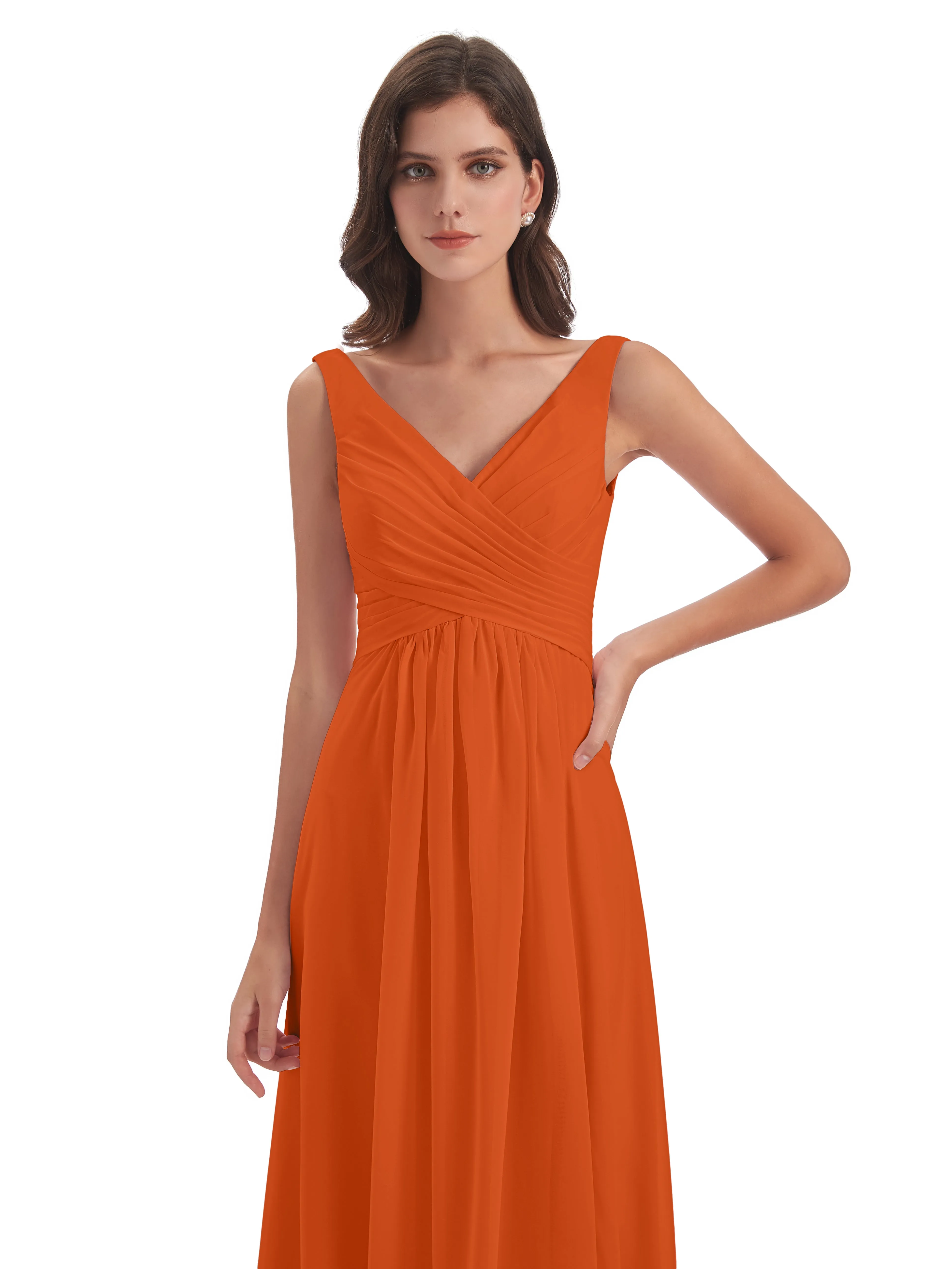 Bella Chiffon Column V-neck Long Bridesmaid Dresses