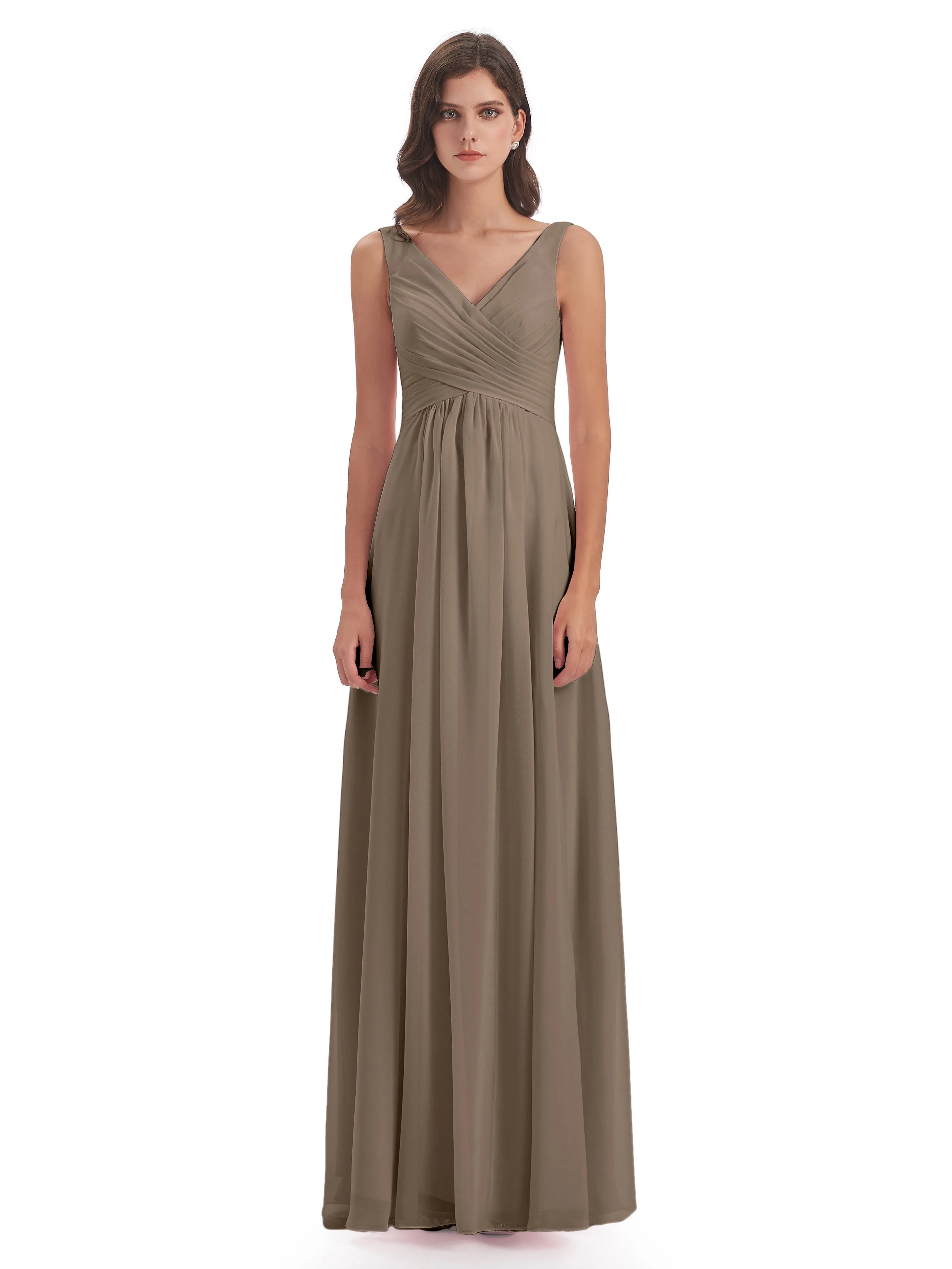 Bella Chiffon Column V-neck Long Bridesmaid Dresses