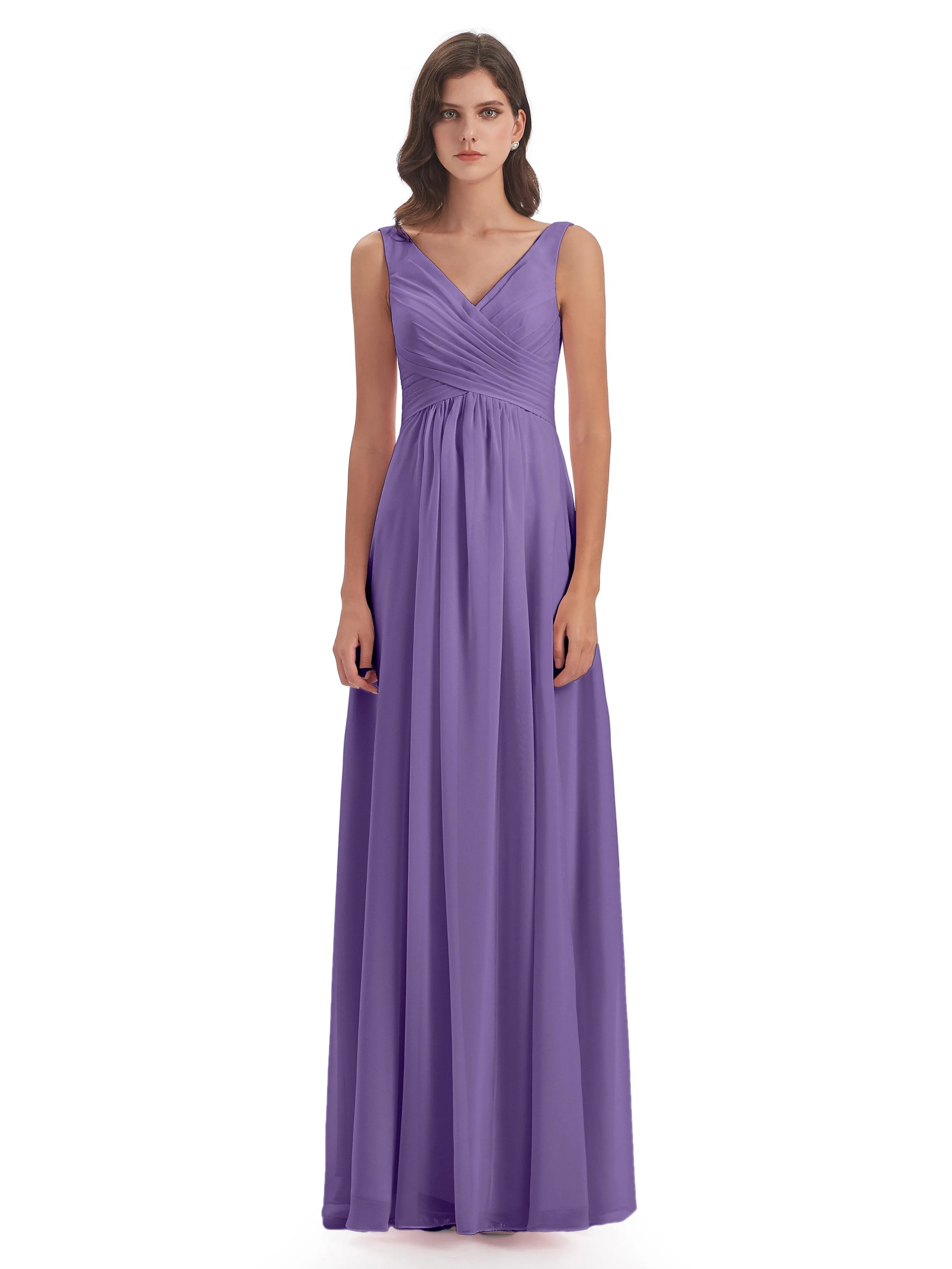 Bella Chiffon Column V-neck Long Bridesmaid Dresses