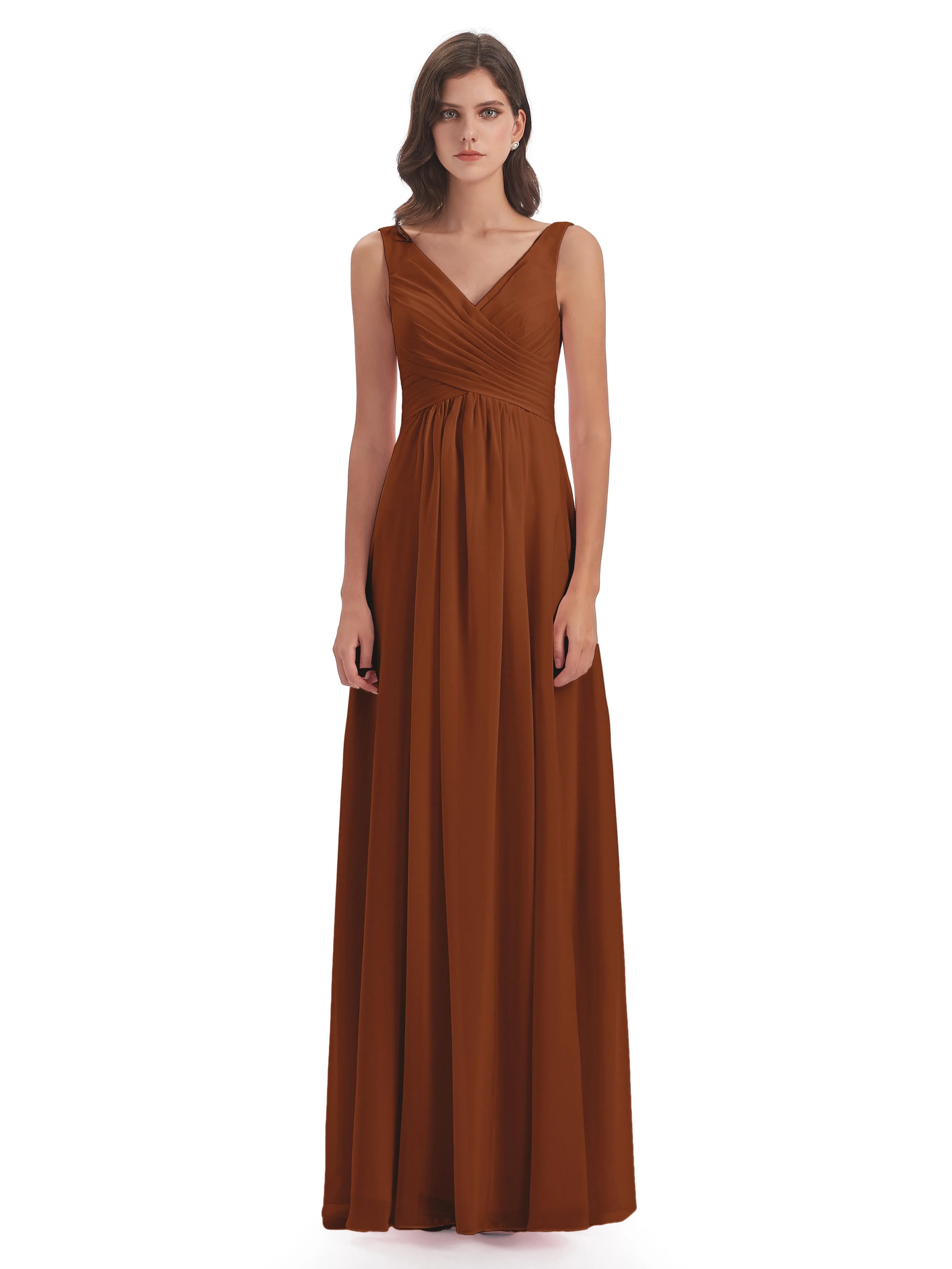 Bella Chiffon Column V-neck Long Bridesmaid Dresses